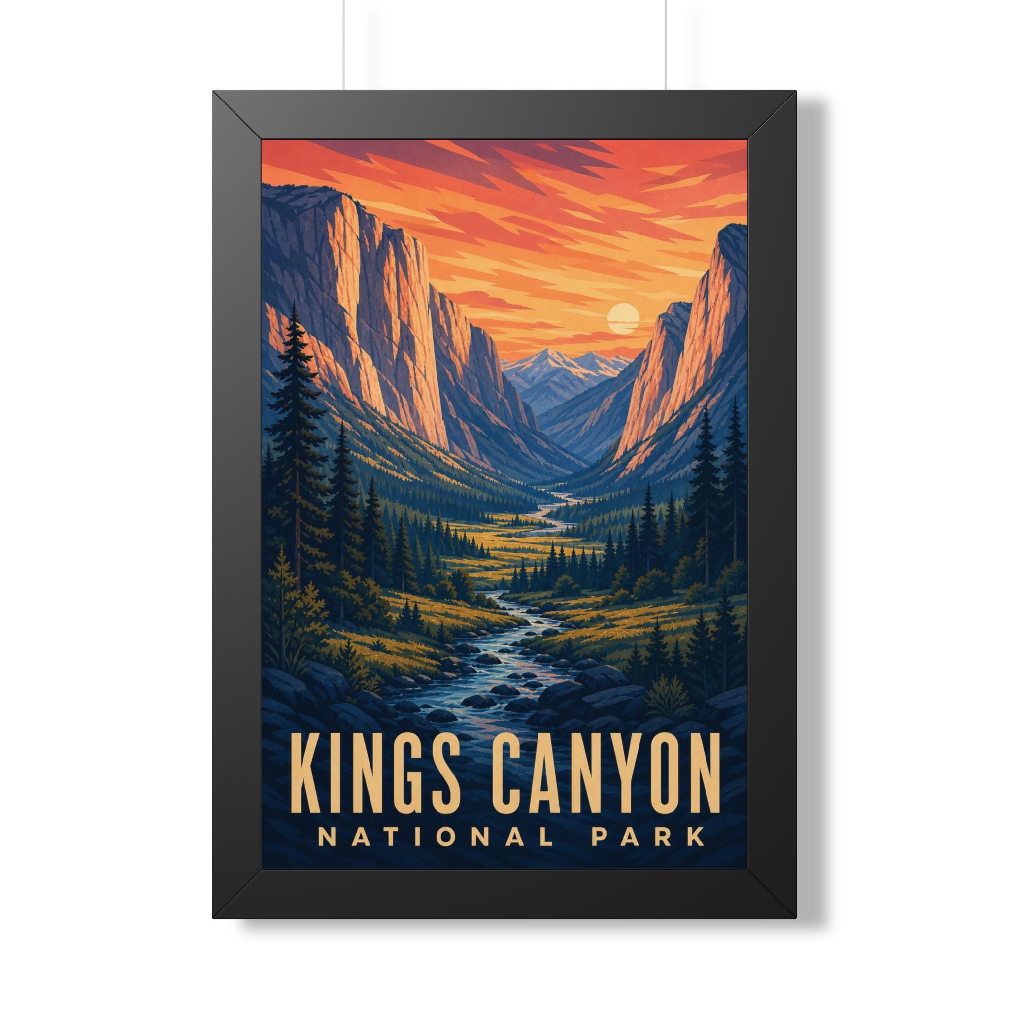 Kings Canyon National Park Framed Poster | Vintage Travel Wall Art | Black Walnut White Frame | 16x24 20x30