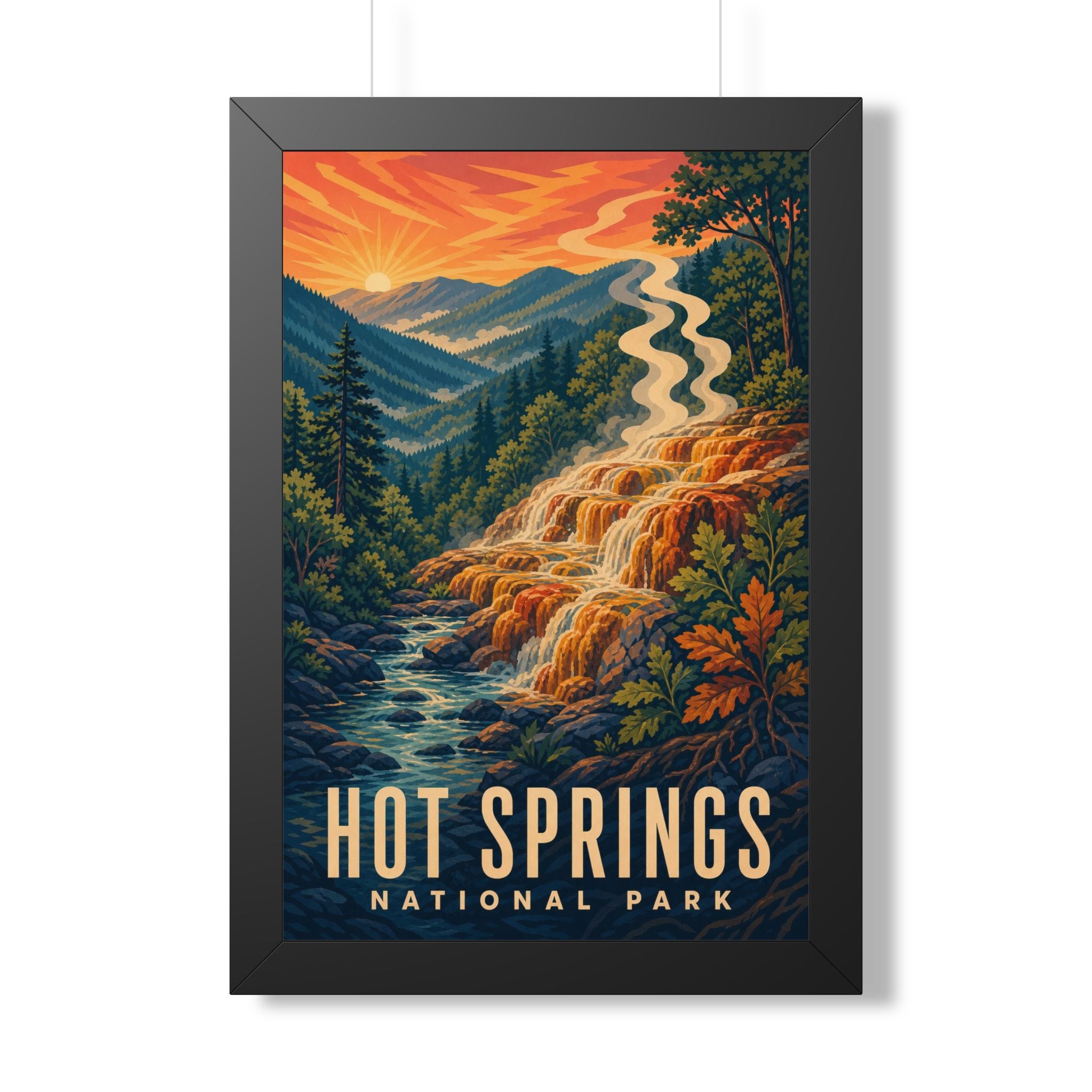 Hot Springs National Park Framed Poster | Vintage Travel Wall Art | Black Walnut White Frame | 16x24 20x30