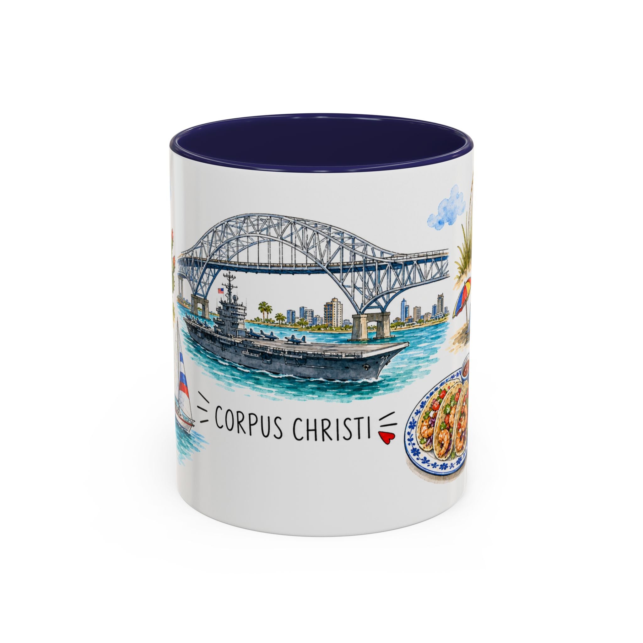 Corpus Christi Illustrated Travel Mug | City Souvenir Accent Coffee Mug | 11oz 15oz Ceramic Cup