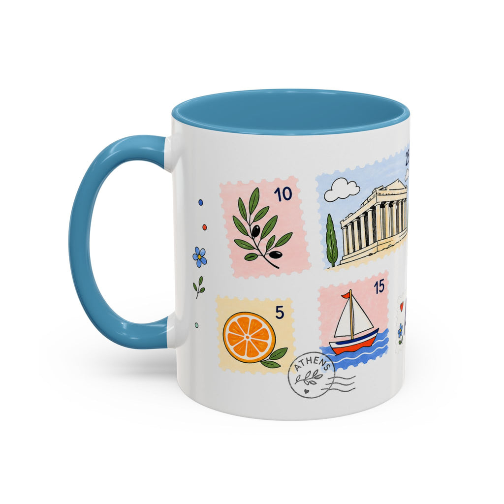Athens Coffee Mug | Postage Stamp Collage Mug | Travel Souvenir Accent Cup 11oz 15oz