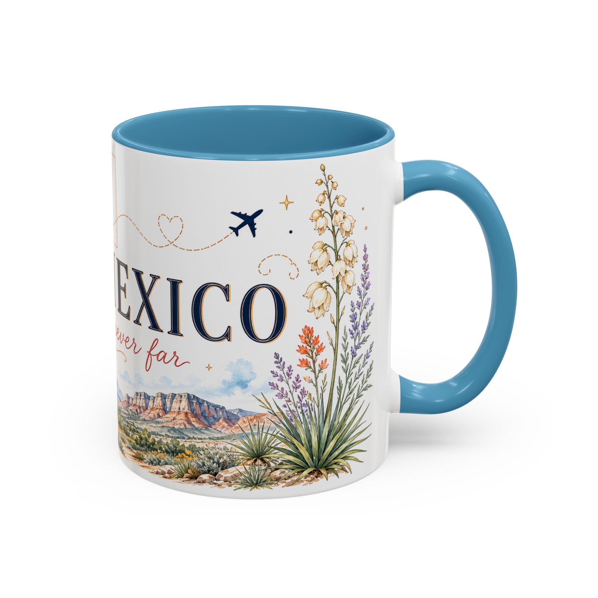 New Mexico State Map Mug | Desert Scenery, Yucca Flower Accent Coffee Cup