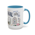 Taj Mahal Coffee Mug | Travel Destination Souvenir Gift | Accent Color Ceramic 11oz 15oz