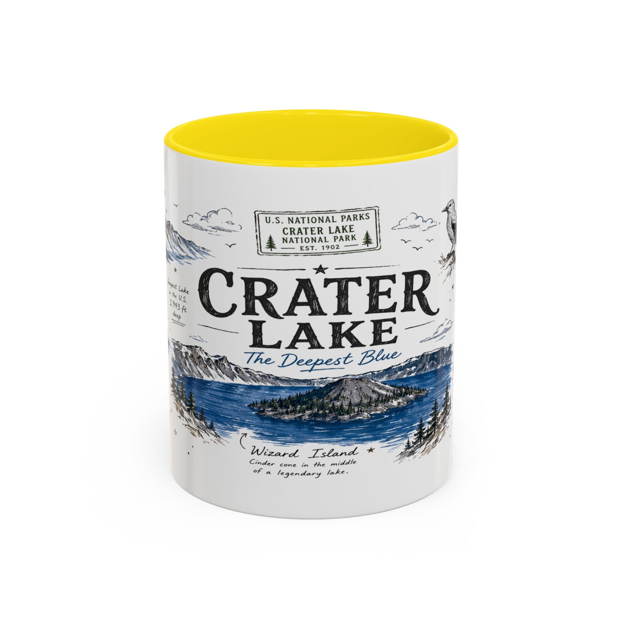Crater Lake National Park Coffee Mug | Oregon Volcano Blue Lake Hiking Gift | Accent Color Ceramic 11oz 15oz