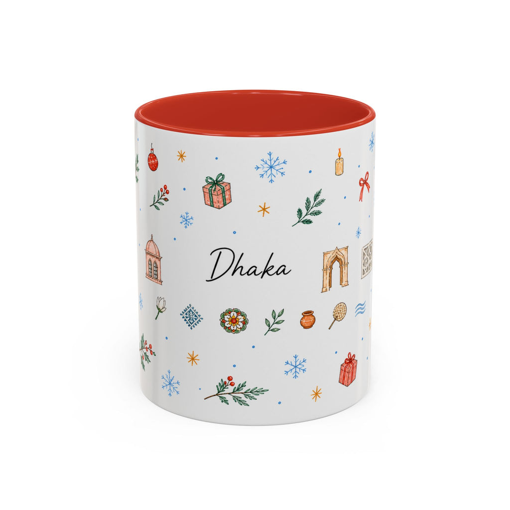 Dhaka Christmas Mug | Watercolor Travel Souvenir | Holiday Gift | Accent Ceramic Coffee Cup 11oz 15oz
