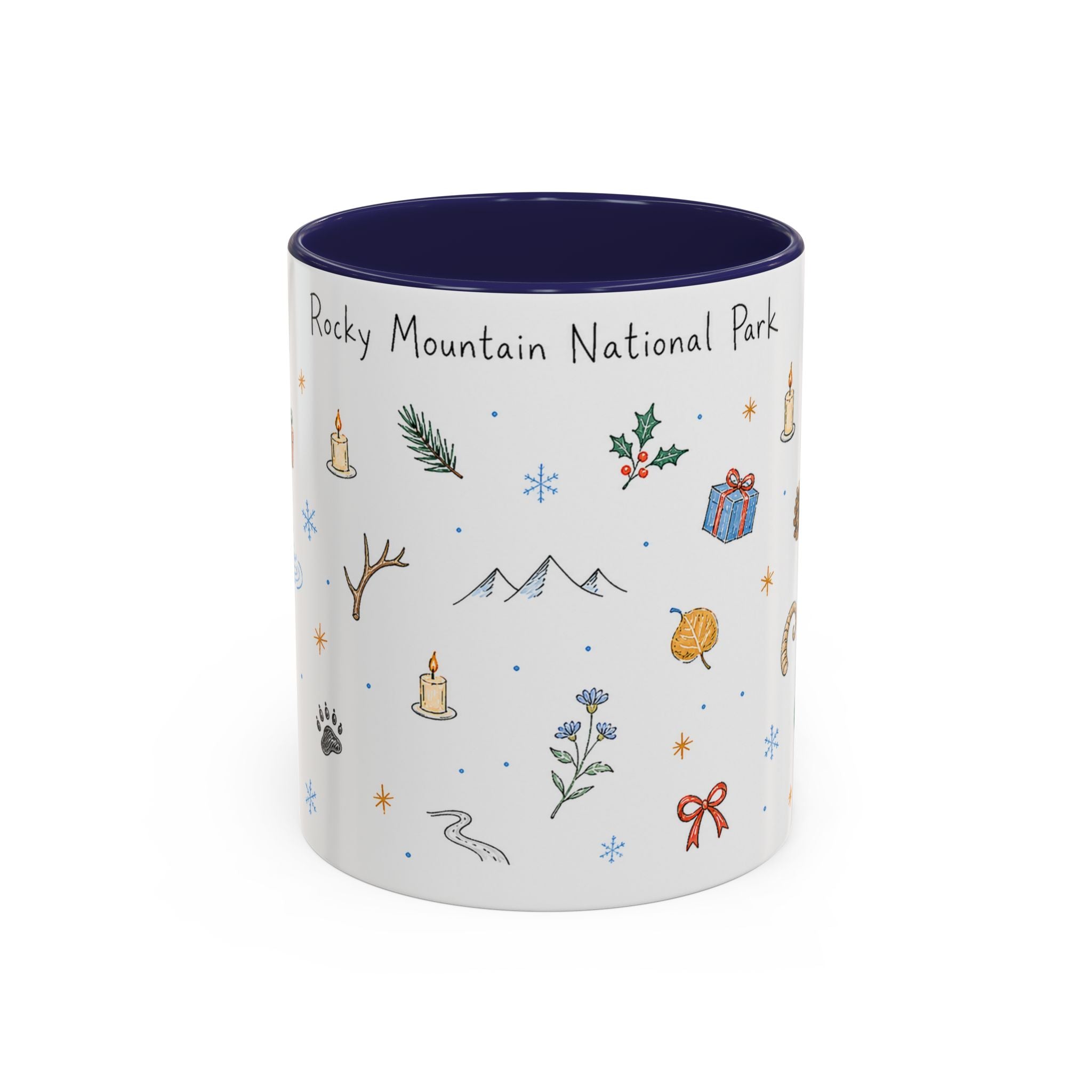 Rocky Mountain National Park Christmas Mug | Watercolor Travel Souvenir | Holiday Gift | Accent Ceramic Coffee Cup 11oz 15oz
