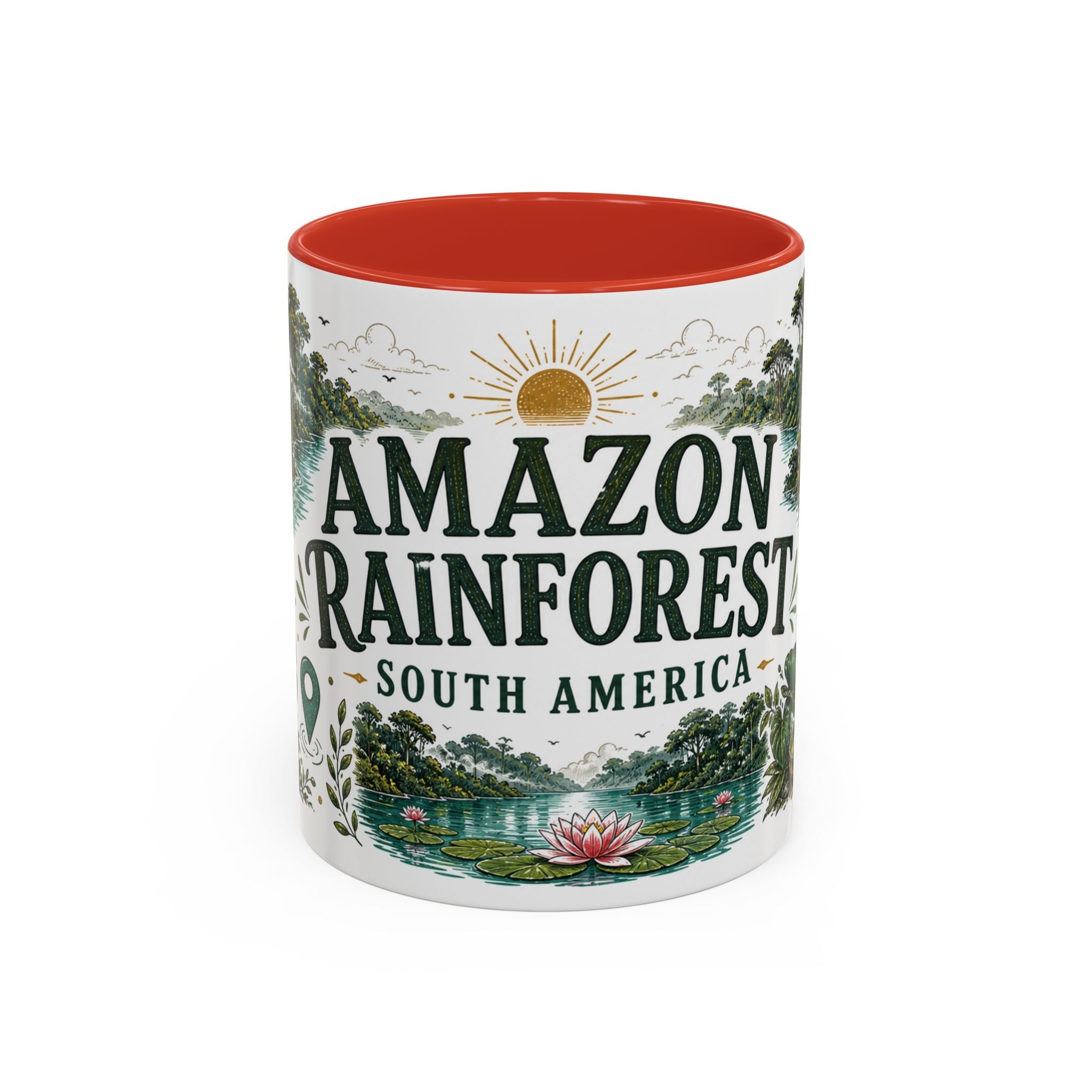 Amazon Rainforest Coffee Mug | Travel Destination Souvenir Gift | Accent Color Ceramic 11oz 15oz