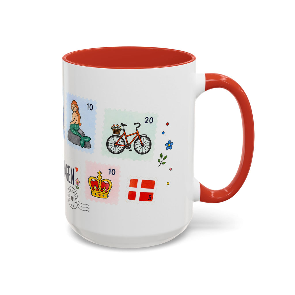 Copenhagen Coffee Mug | Postage Stamp Collage Mug | Travel Souvenir Accent Cup 11oz 15oz