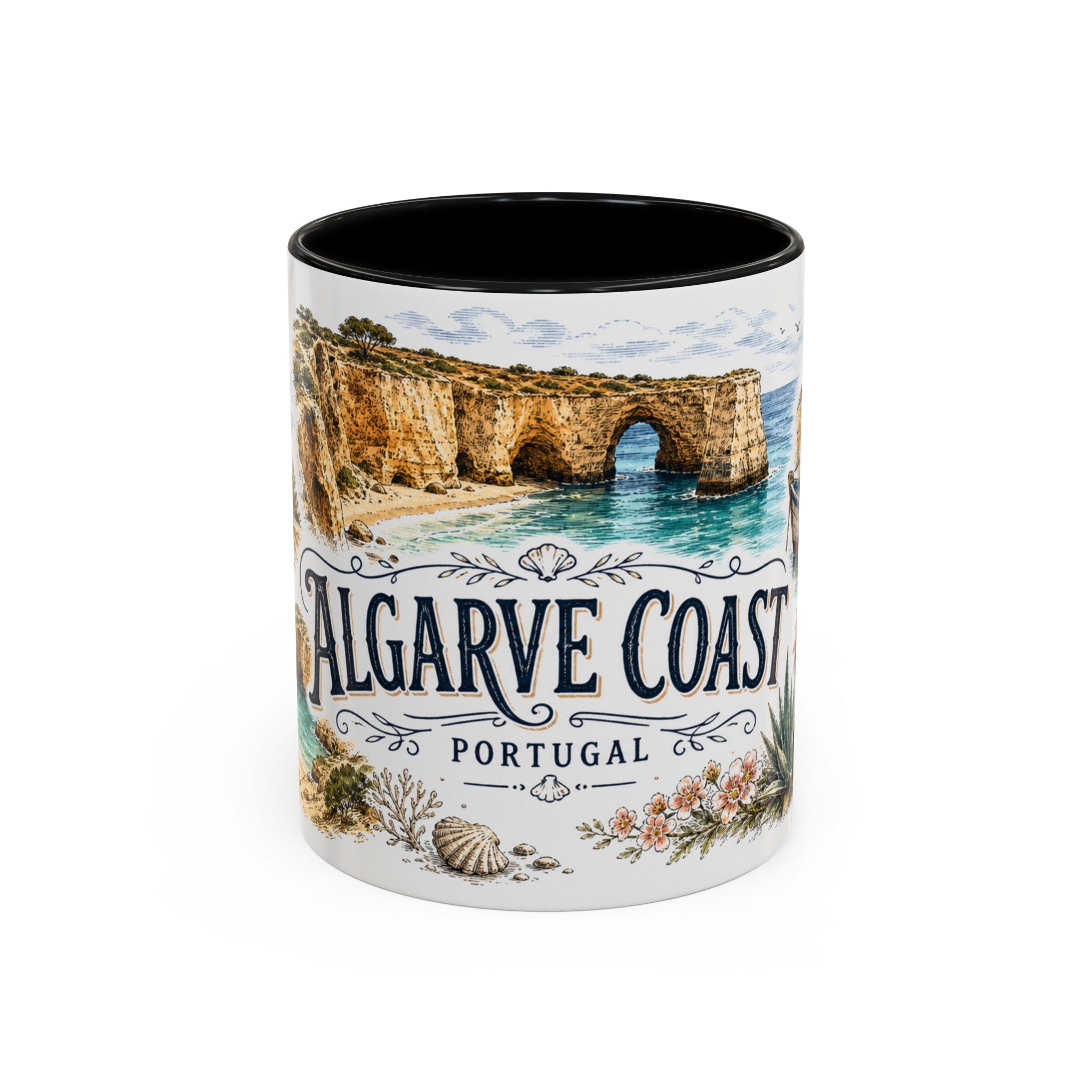 Algarve Coast Mug, Portugal Travel Souvenir, Bucket List Gift, Accent Ceramic Coffee Mug 11oz 15oz