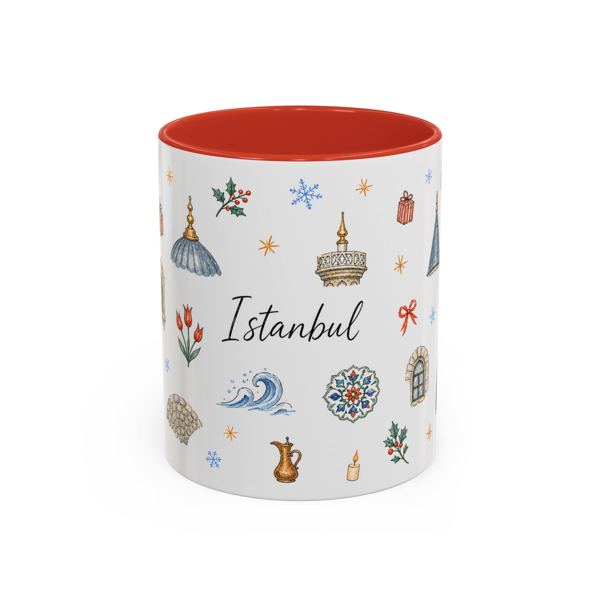 Istanbul Christmas Mug | Watercolor Travel Souvenir | Holiday Gift | Accent Ceramic Coffee Cup 11oz 15oz