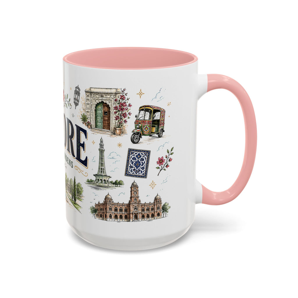 Lahore Coffee Mug | Pakistan Souvenir Travel Gift | Accent Color Ceramic 11oz 15oz