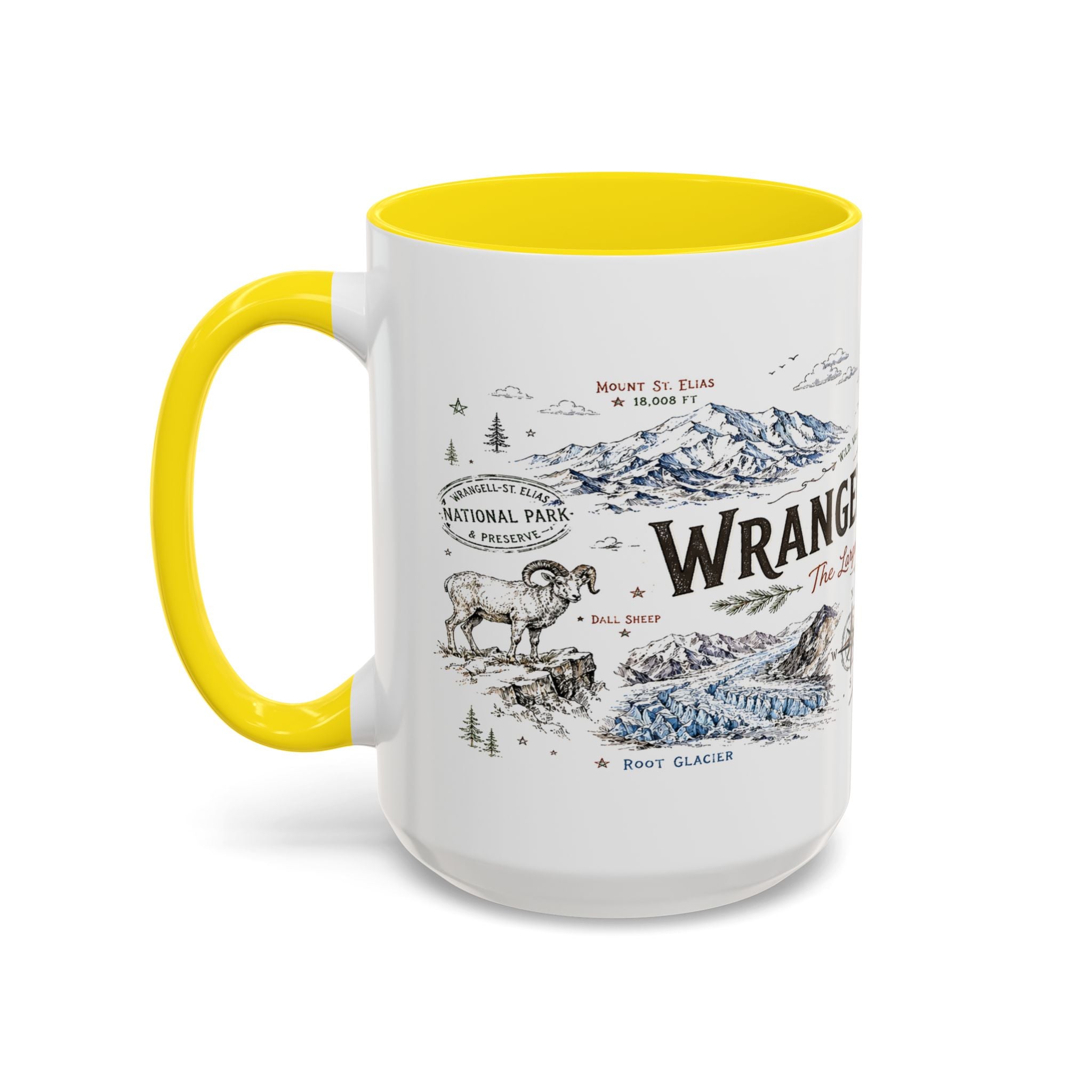 Wrangell-St. Elias National Park Coffee Mug | Alaska Wilderness Climbing Gift | Accent Color Ceramic 11oz 15oz