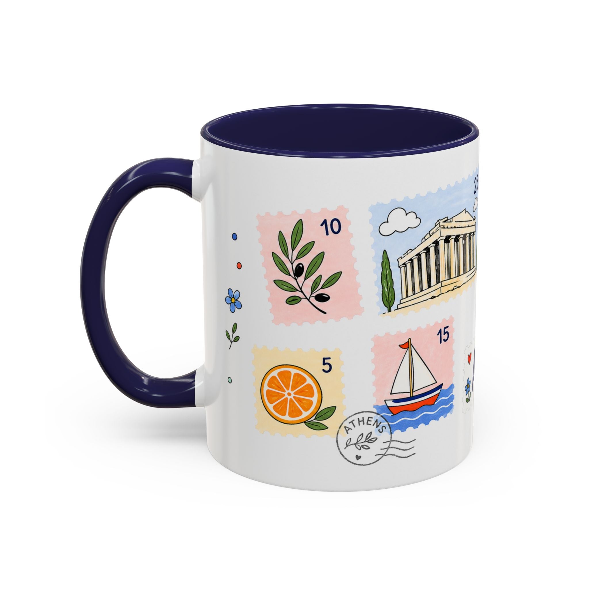 Athens Coffee Mug | Postage Stamp Collage Mug | Travel Souvenir Accent Cup 11oz 15oz