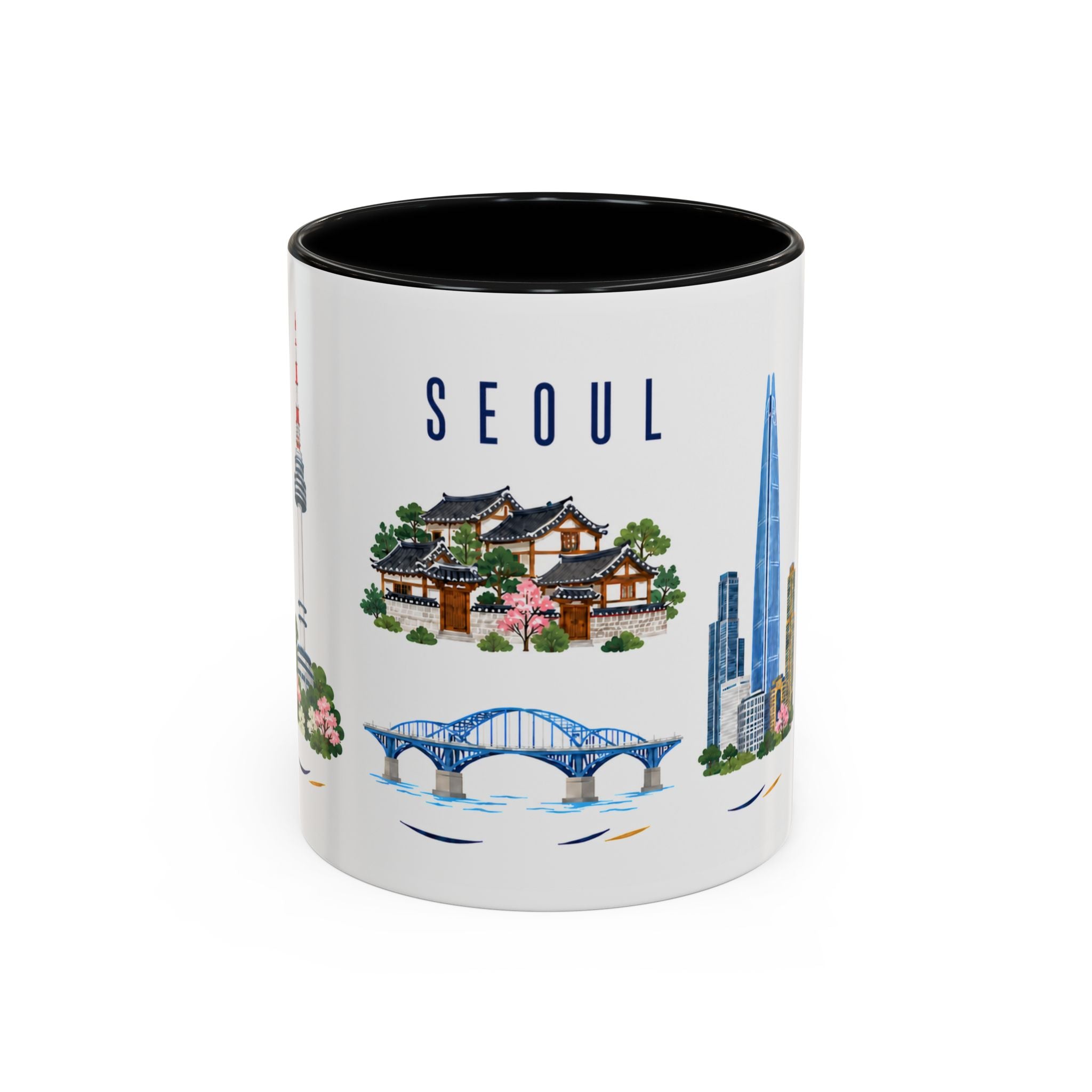 Seoul Coffee Mug | South Korea Travel Souvenir | Porcelain Decal City Gift | 11oz 15oz Accent Mug