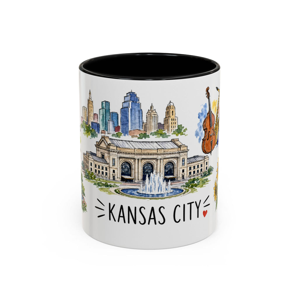 Kansas City Illustrated Travel Mug | City Souvenir Accent Coffee Mug | 11oz 15oz Ceramic Cup