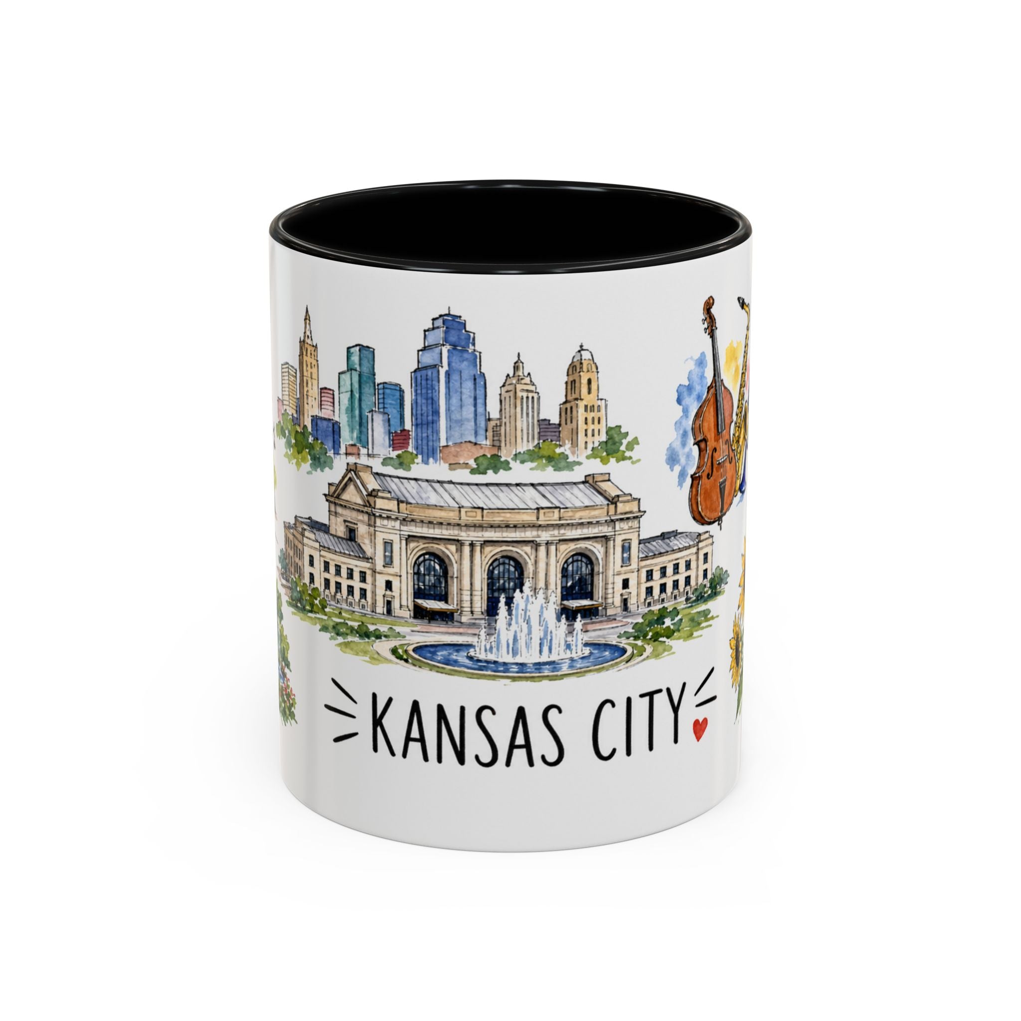 Kansas City Illustrated Travel Mug | City Souvenir Accent Coffee Mug | 11oz 15oz Ceramic Cup