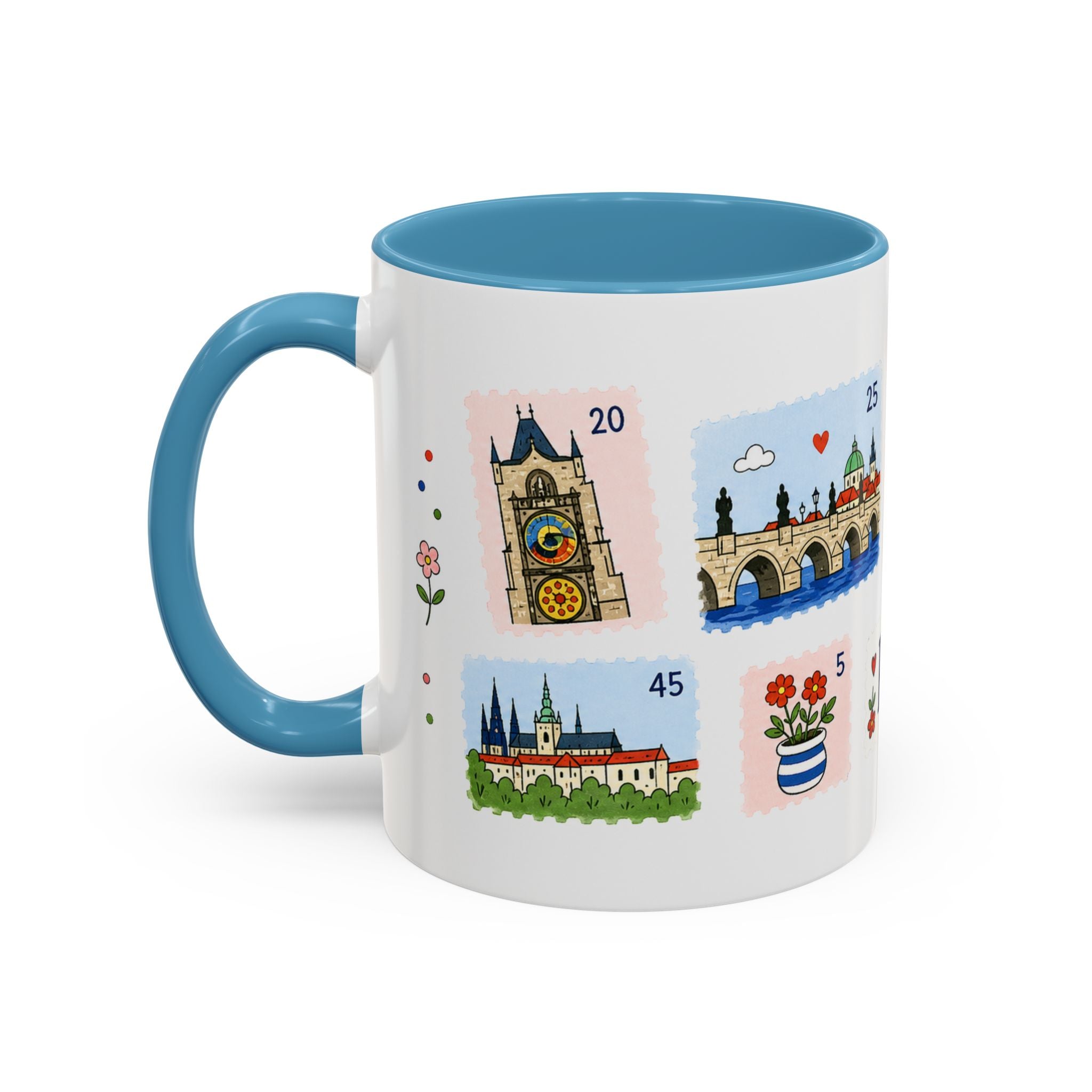 Prague Coffee Mug | Postage Stamp Collage Mug | Travel Souvenir Accent Cup 11oz 15oz
