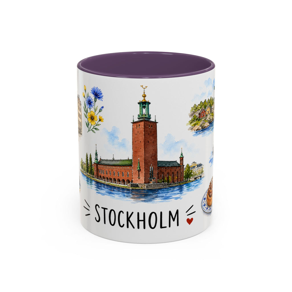 Stockholm Illustrated Travel Mug | City Souvenir Accent Coffee Mug | 11oz 15oz Ceramic Cup