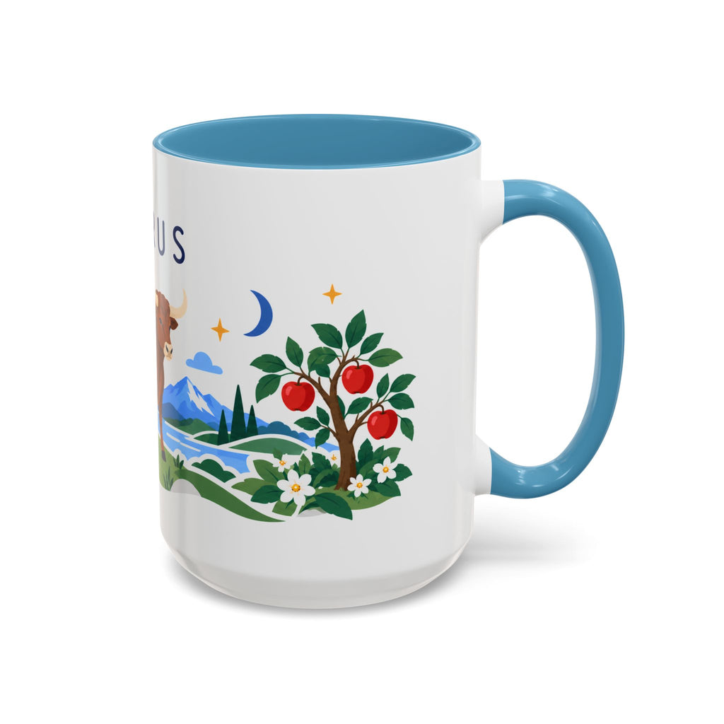 Taurus Zodiac Coffee Mug | Bull and Rose Design | Astrology Birthday Gift | 11 oz 15 oz Ceramic Accent Mug