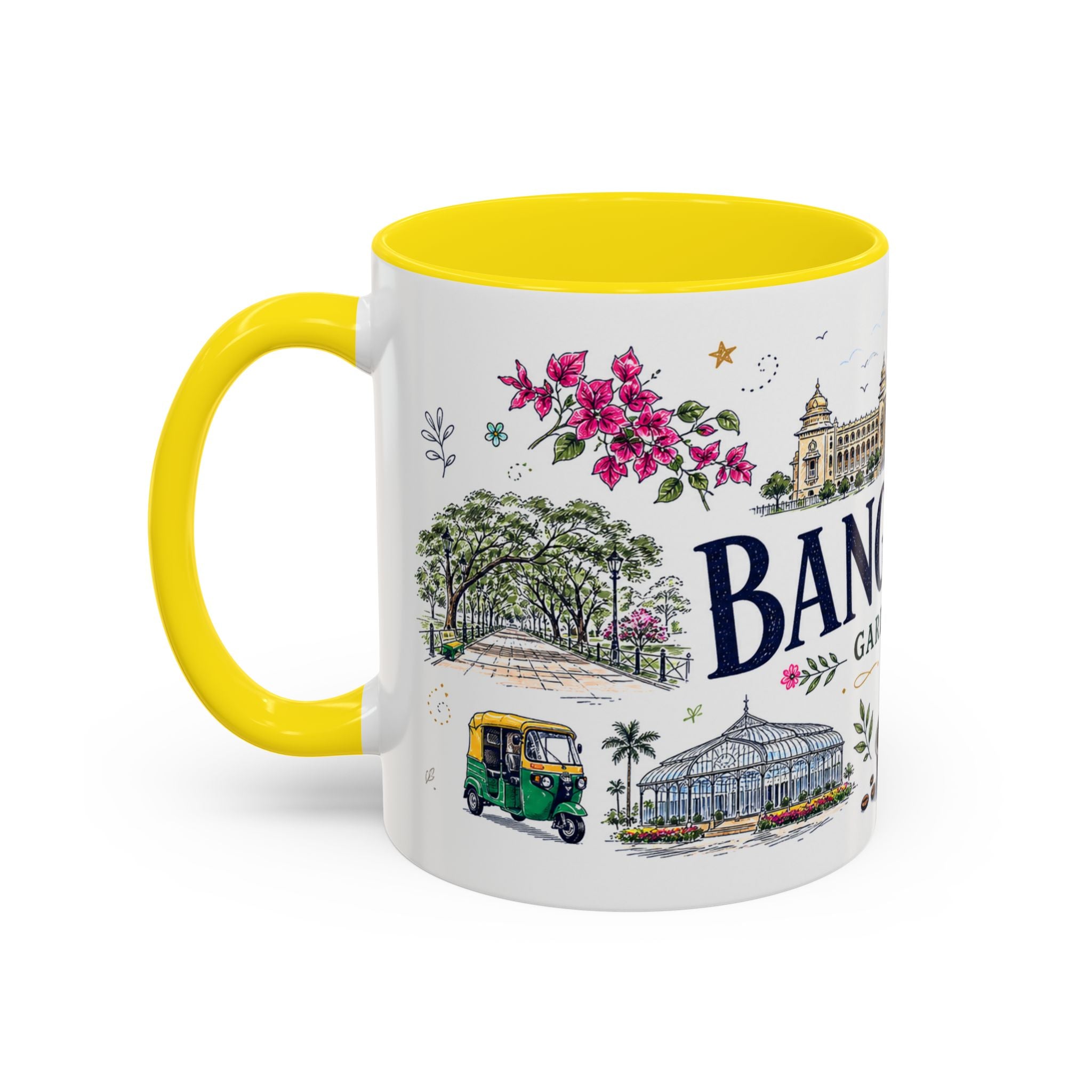 Bangalore Coffee Mug | India Souvenir Travel Gift | Accent Color Ceramic 11oz 15oz
