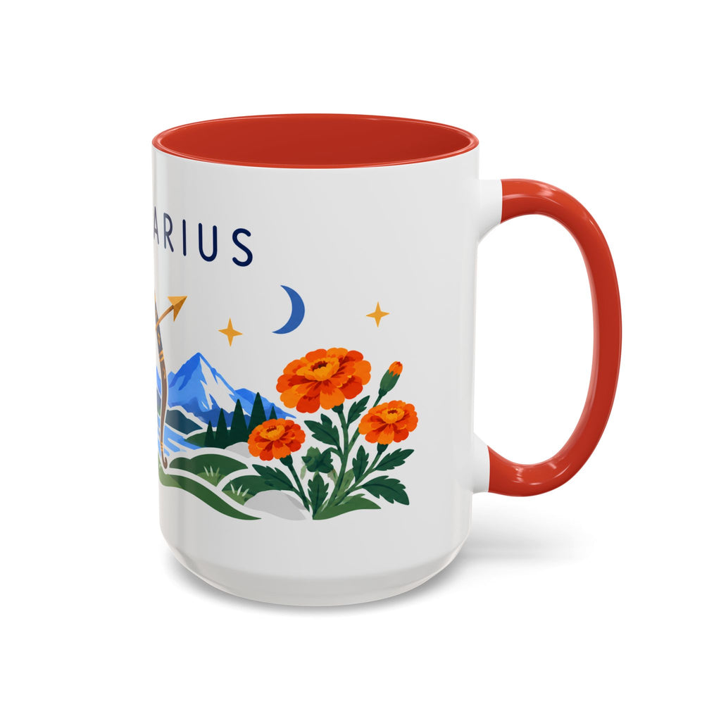Sagittarius Zodiac Coffee Mug | Bow and Arrow Design | Astrology Birthday Gift | 11 oz 15 oz Ceramic Accent Mug