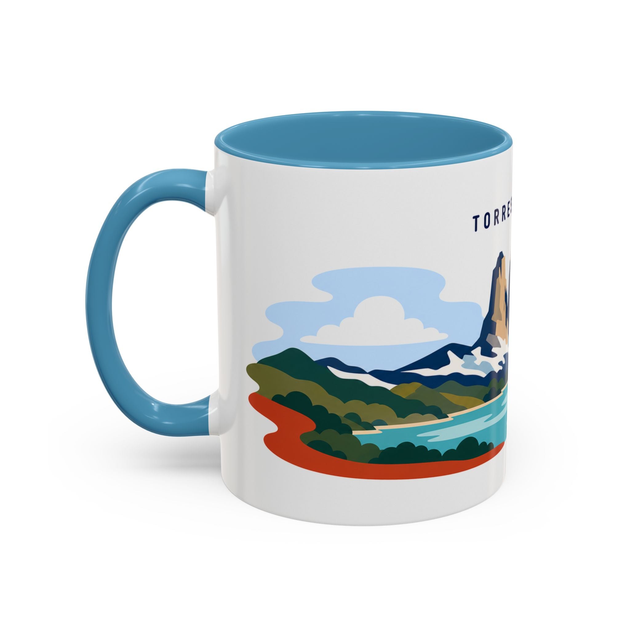 Torres del Paine Coffee Mug | Travel Destination Souvenir Gift | Accent Color Ceramic 11oz 15oz