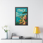 Italian Cliffside Coast Italy Framed Poster | Vintage Travel Wall Art | Black Walnut White Frame | 16x24 20x30