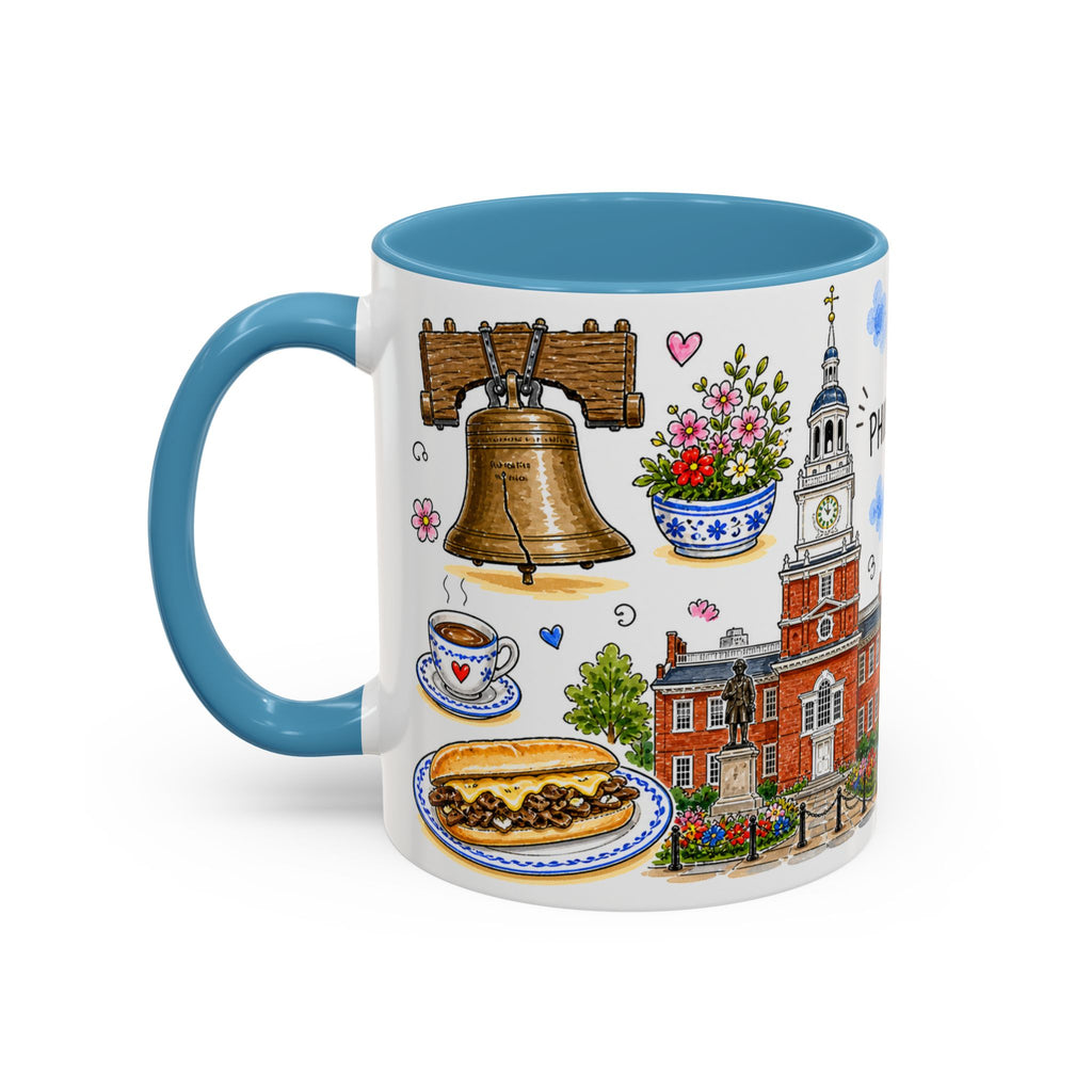 Philadelphia Illustrated Travel Mug | City Souvenir Accent Coffee Mug | 11oz 15oz Ceramic Cup