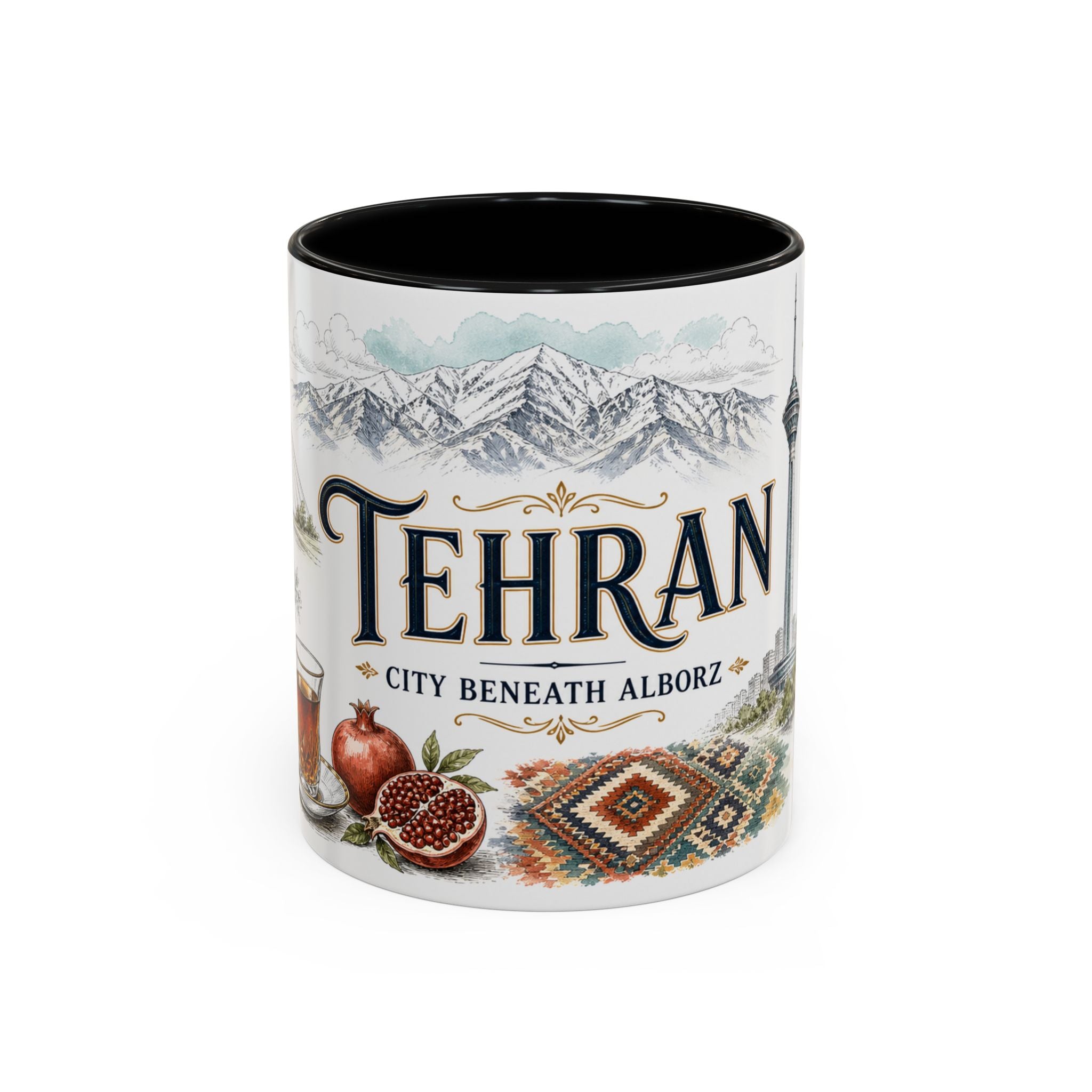 Tehran Coffee Mug | Iran Travel Souvenir | Vintage Illustrated City Gift | 11 oz 15 oz Accent Mug