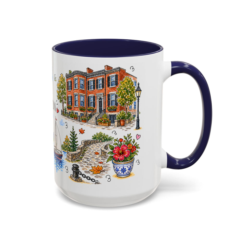 Boston Illustrated Travel Mug | City Souvenir Accent Coffee Mug | 11oz 15oz Ceramic Cup