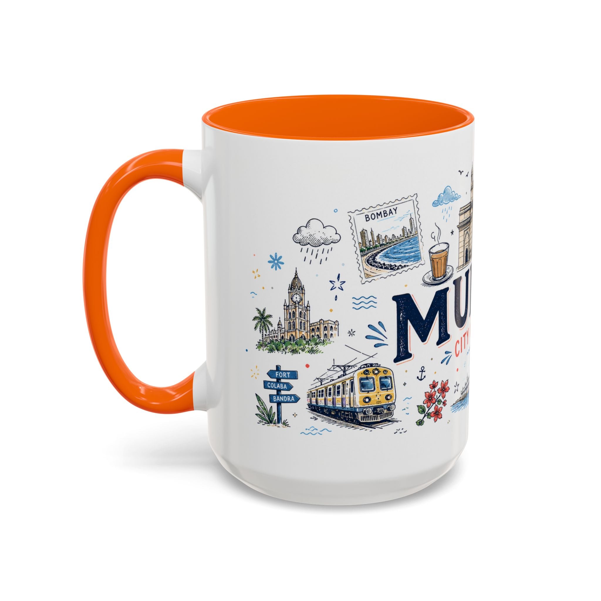 Mumbai Coffee Mug | India Souvenir Travel Gift | Accent Color Ceramic 11oz 15oz