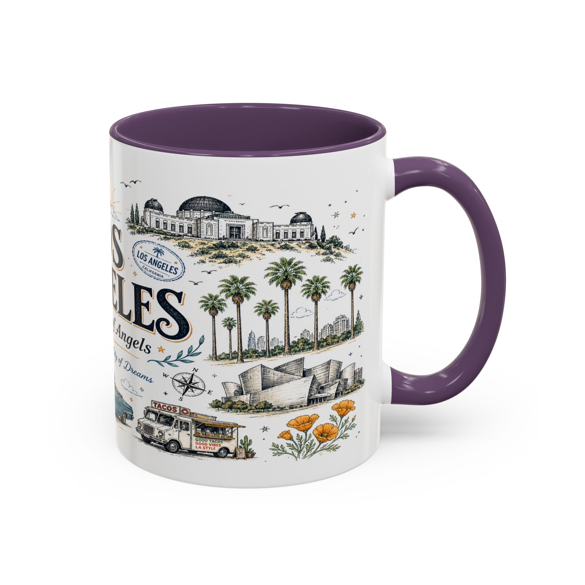 Los Angeles Coffee Mug | California Souvenir City Gift | Accent Color Ceramic 11oz 15oz