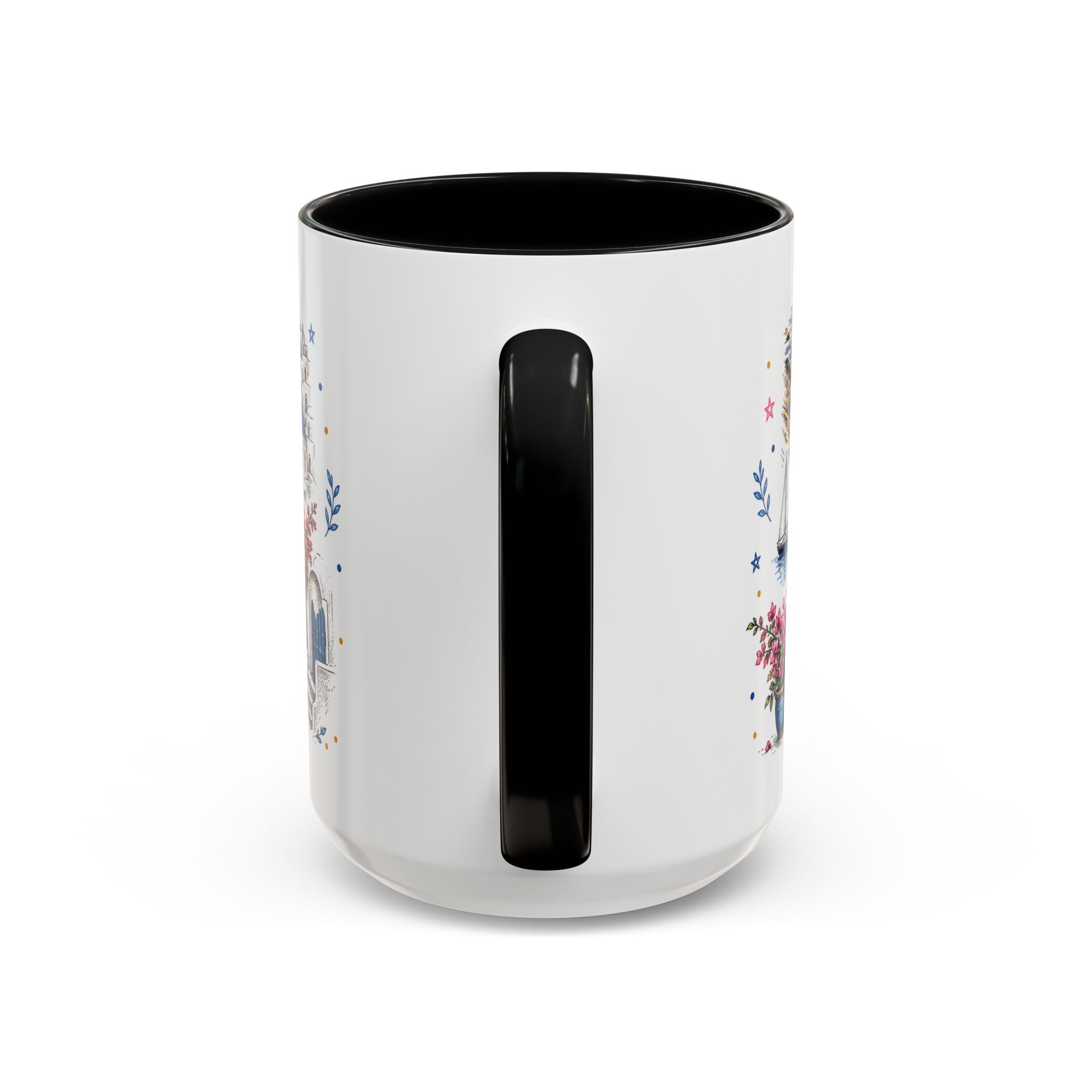 Santorini Coffee Mug | Travel Destination Souvenir Gift | Accent Color Ceramic 11oz 15oz