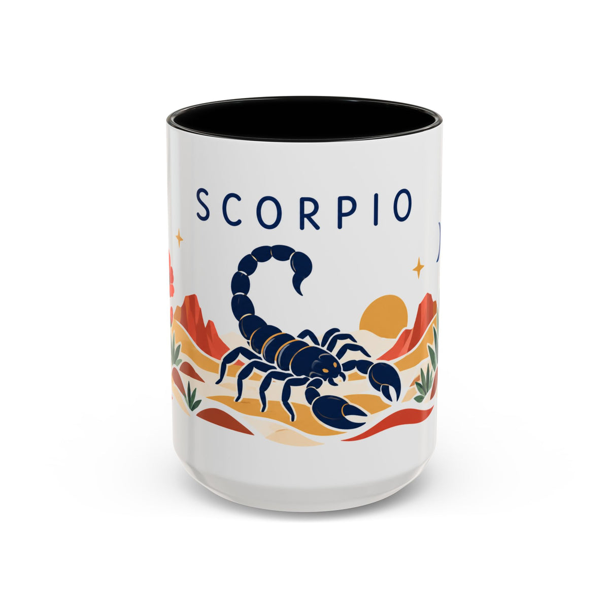 Scorpio Zodiac Coffee Mug | Scorpion and Desert Design | Astrology Birthday Gift | 11 oz 15 oz Ceramic Accent Mug