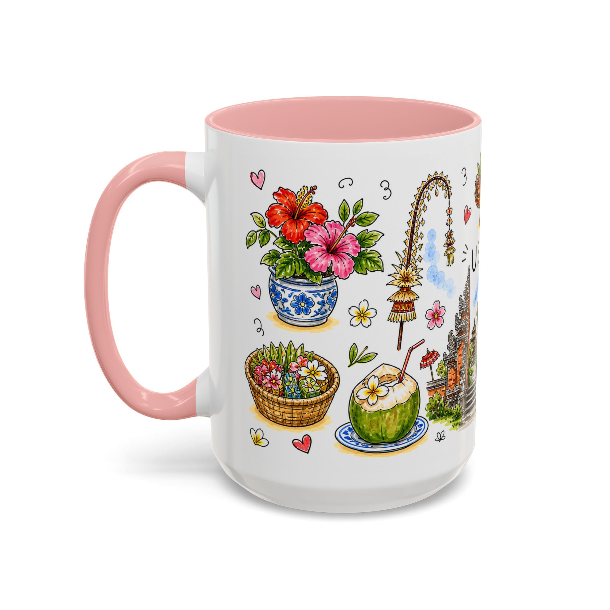 Ubud Illustrated Travel Mug | City Souvenir Accent Coffee Mug | 11oz 15oz Ceramic Cup