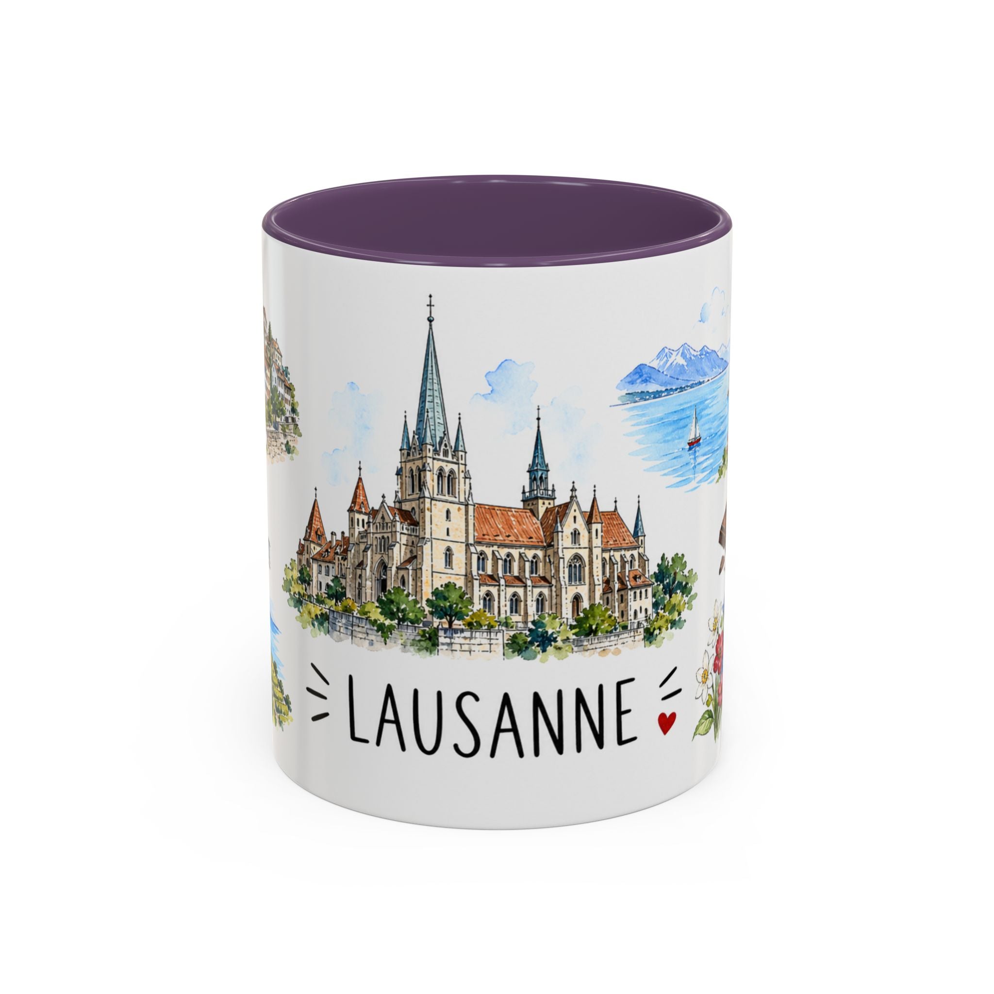 Lausanne Illustrated Travel Mug | City Souvenir Accent Coffee Mug | 11oz 15oz Ceramic Cup