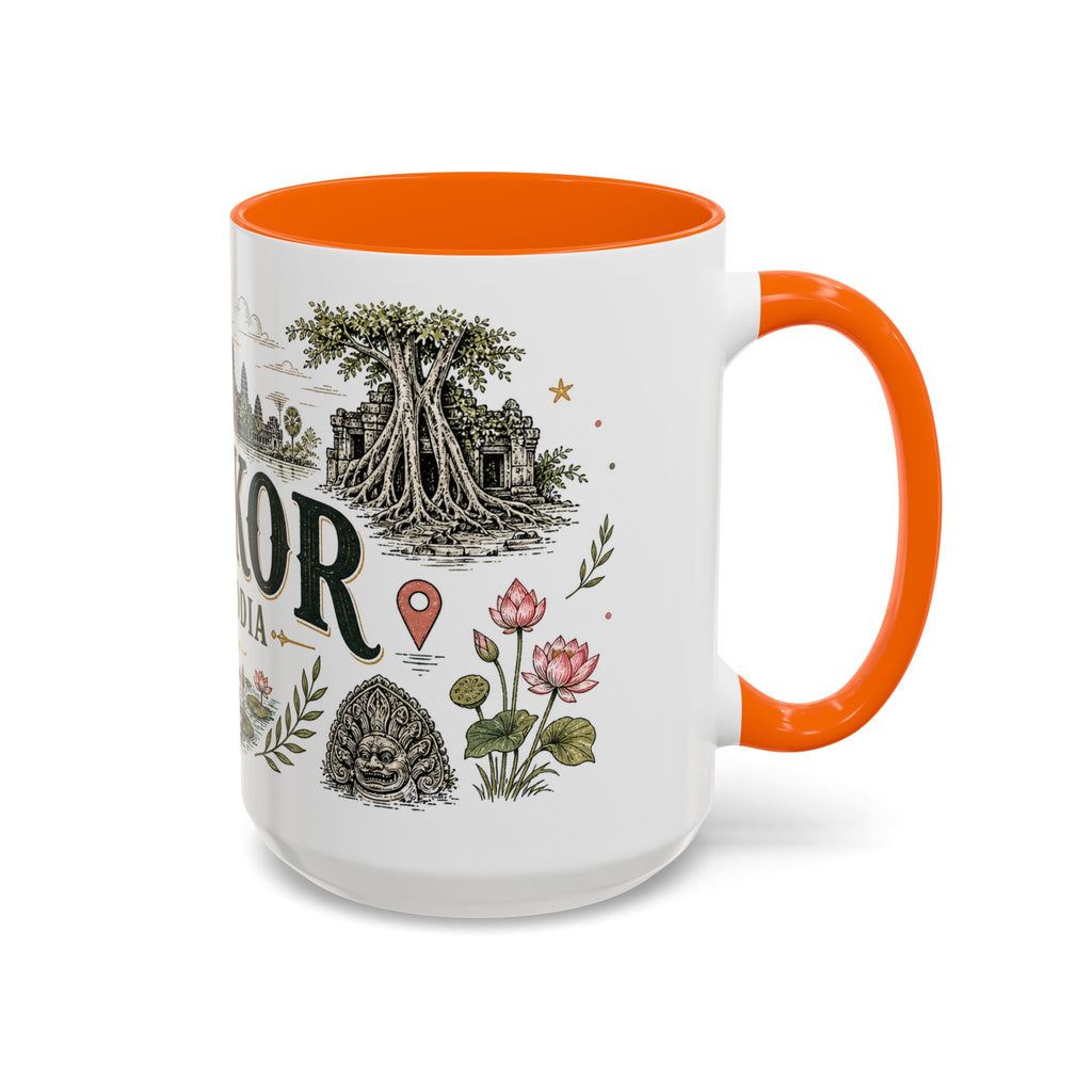 Angkor Coffee Mug | Travel Destination Souvenir Gift | Accent Color Ceramic 11oz 15oz