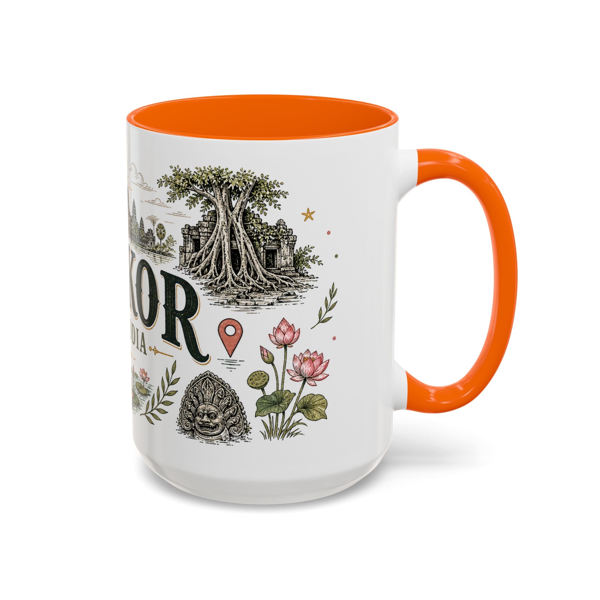 Angkor Coffee Mug | Travel Destination Souvenir Gift | Accent Color Ceramic 11oz 15oz