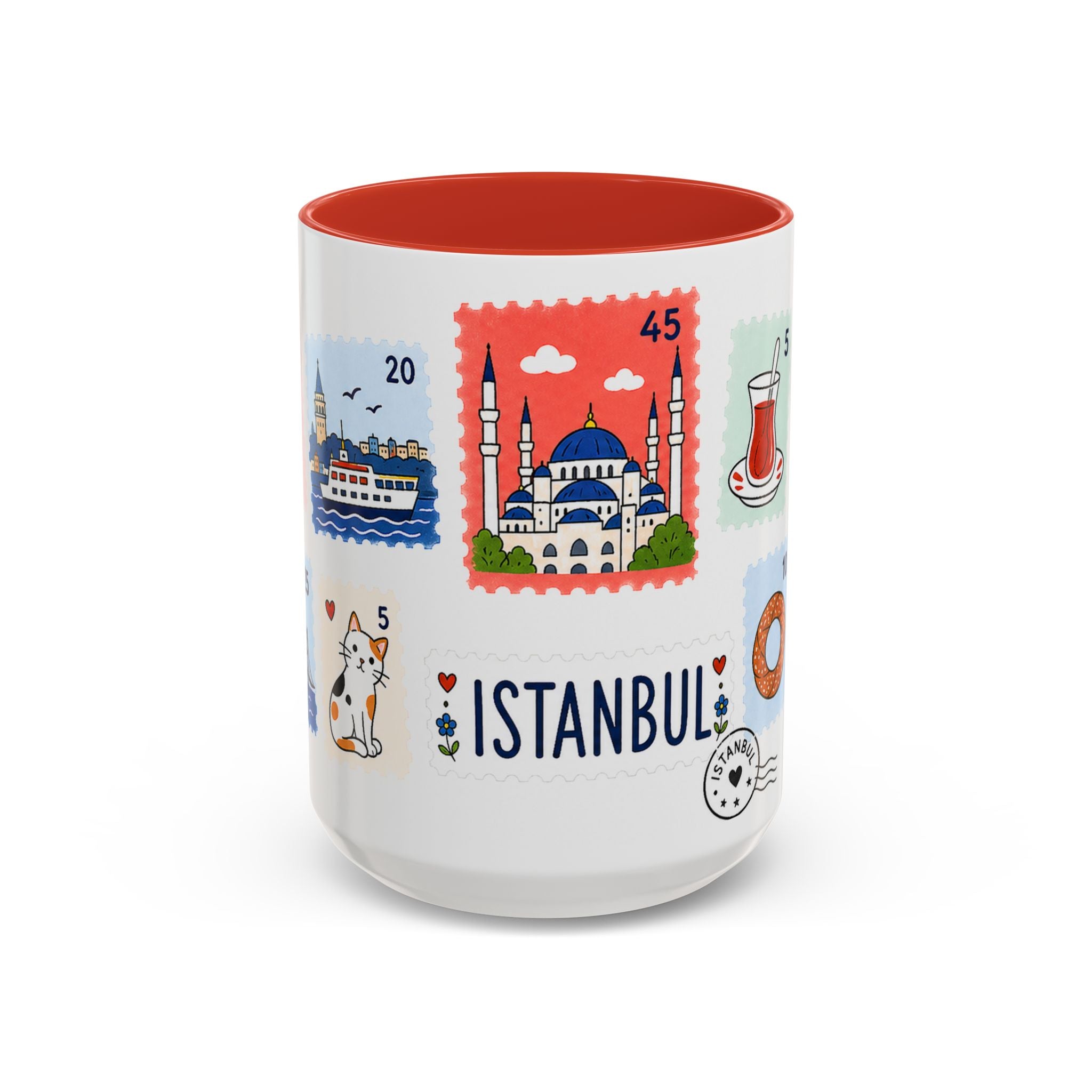 Istanbul Coffee Mug | Postage Stamp Collage Mug | Travel Souvenir Accent Cup 11oz 15oz