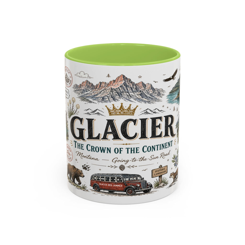 Glacier Coffee Mug | National Park Hiking Montana Gift | Accent Color Ceramic 11oz 15oz