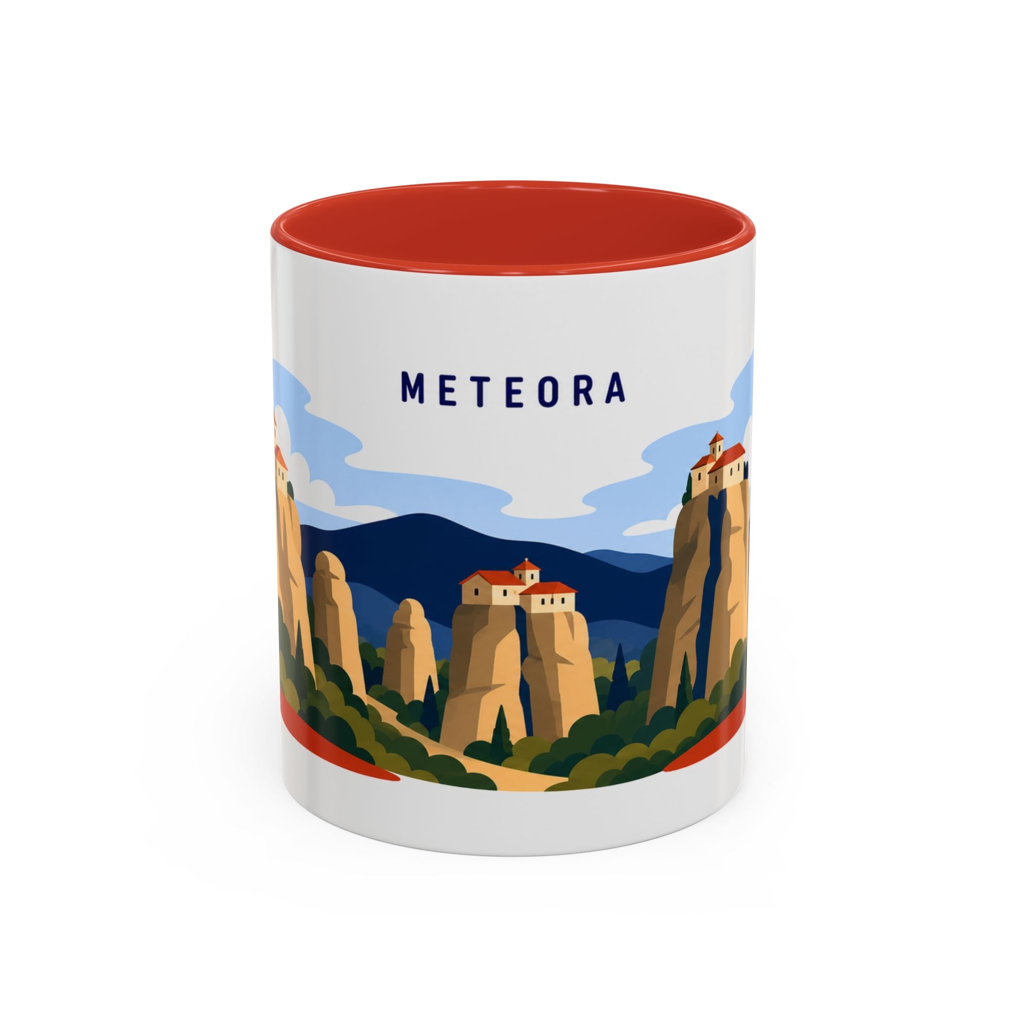 Meteora Coffee Mug | Travel Destination Souvenir Gift | Accent Color Ceramic 11oz 15oz