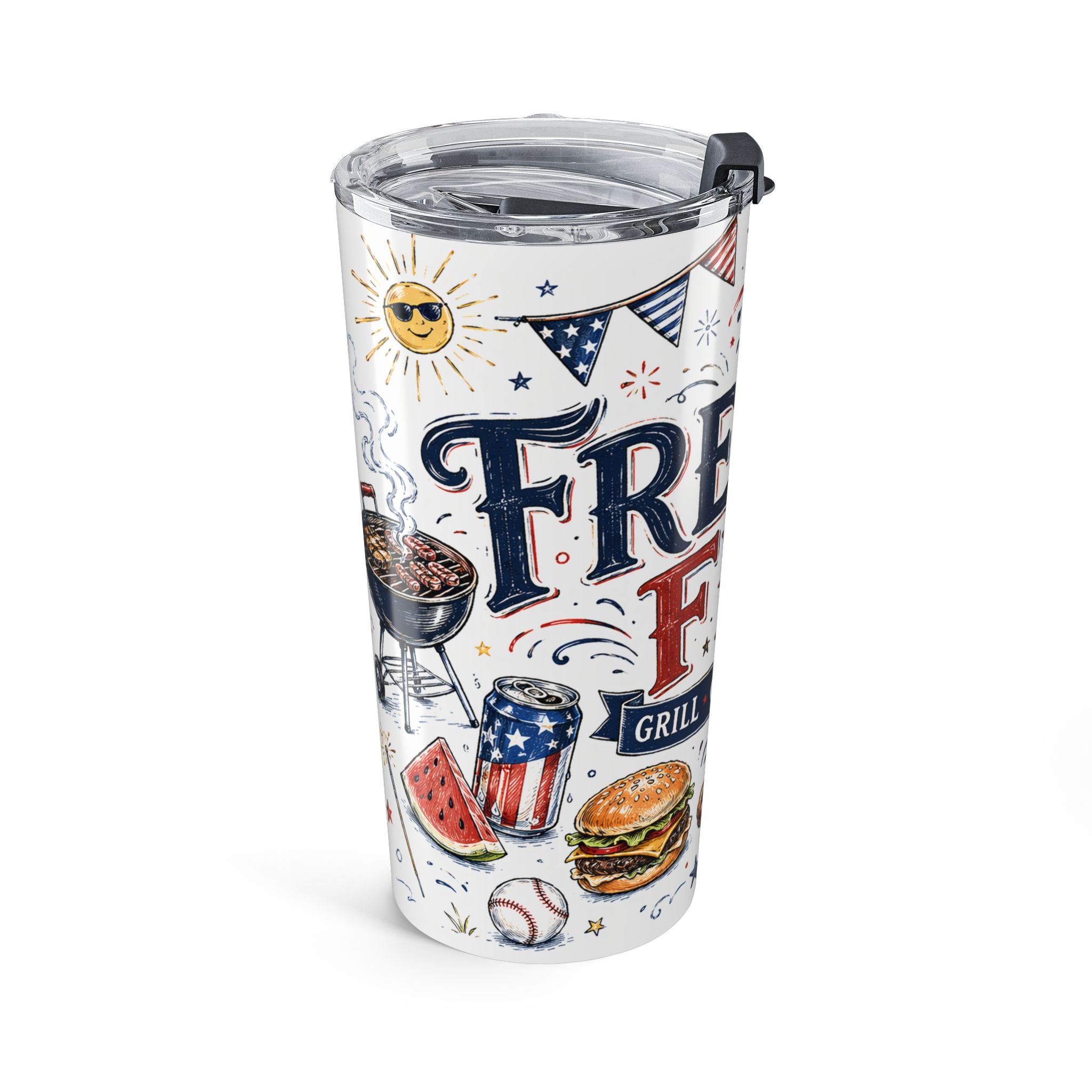 Freedom Fest 20oz Tumbler | Grill Chill Fireworks 4th of July | Insulated Stainless Steel Travel Cup