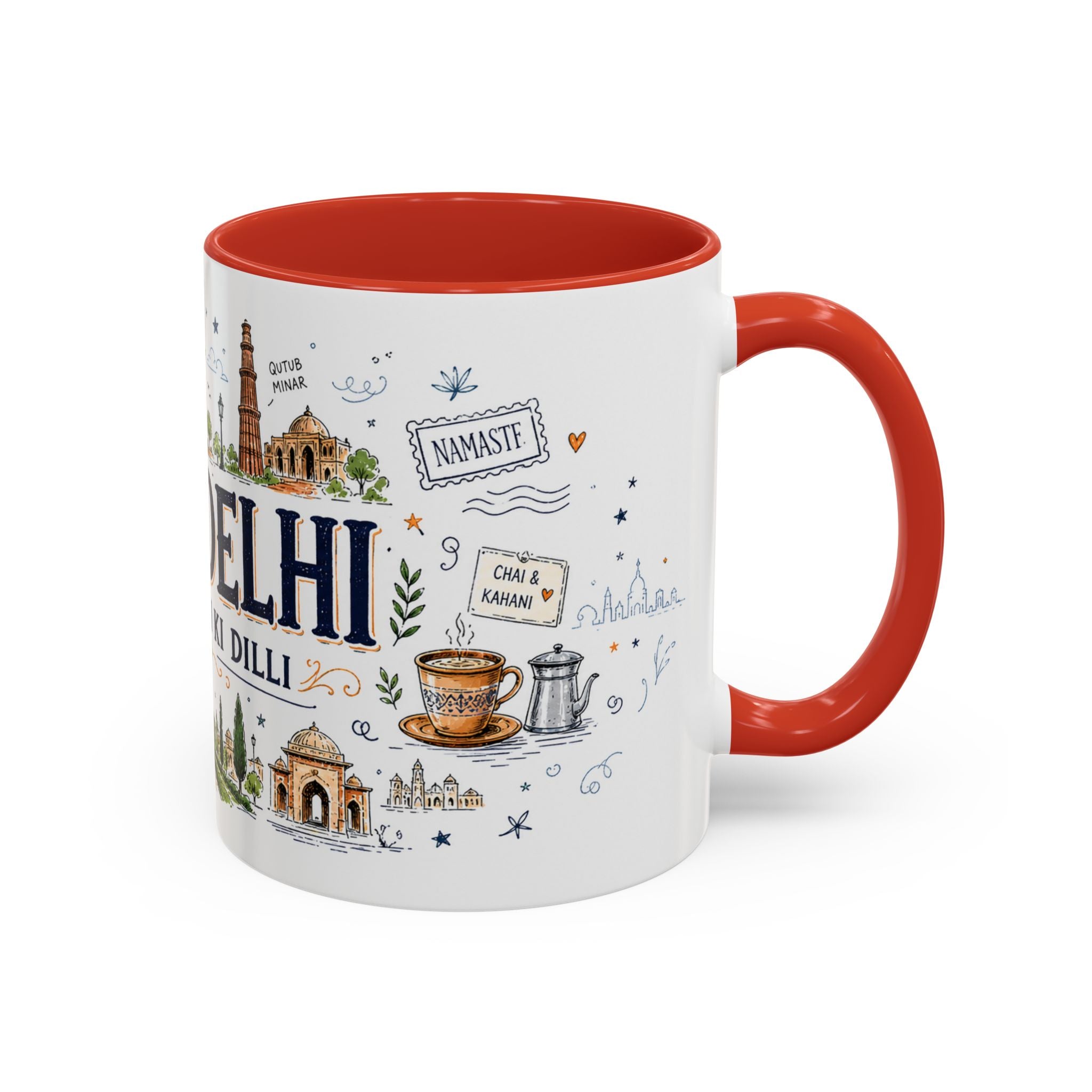 New Delhi Coffee Mug | India Souvenir Travel Gift | Accent Color Ceramic 11oz 15oz
