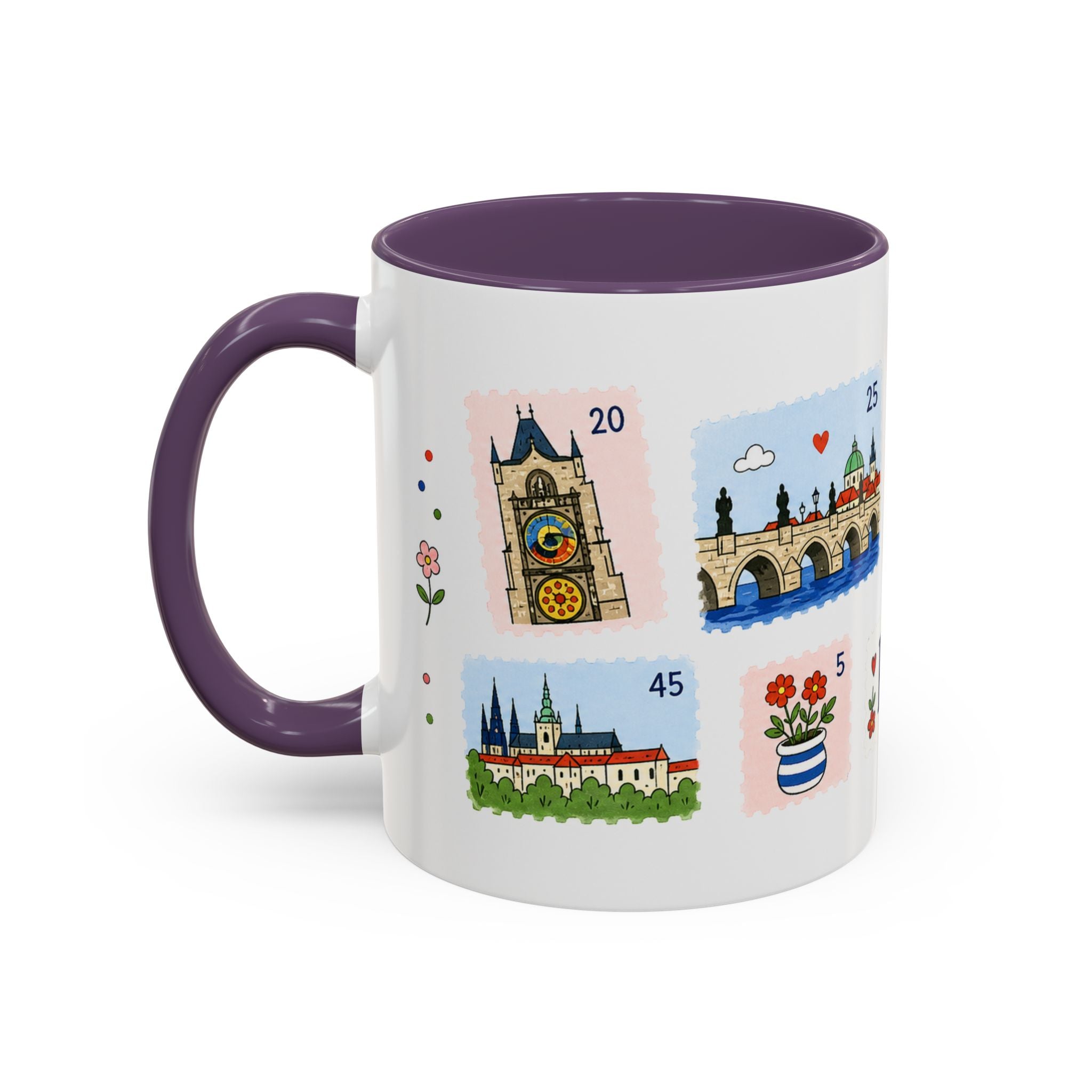 Prague Coffee Mug | Postage Stamp Collage Mug | Travel Souvenir Accent Cup 11oz 15oz