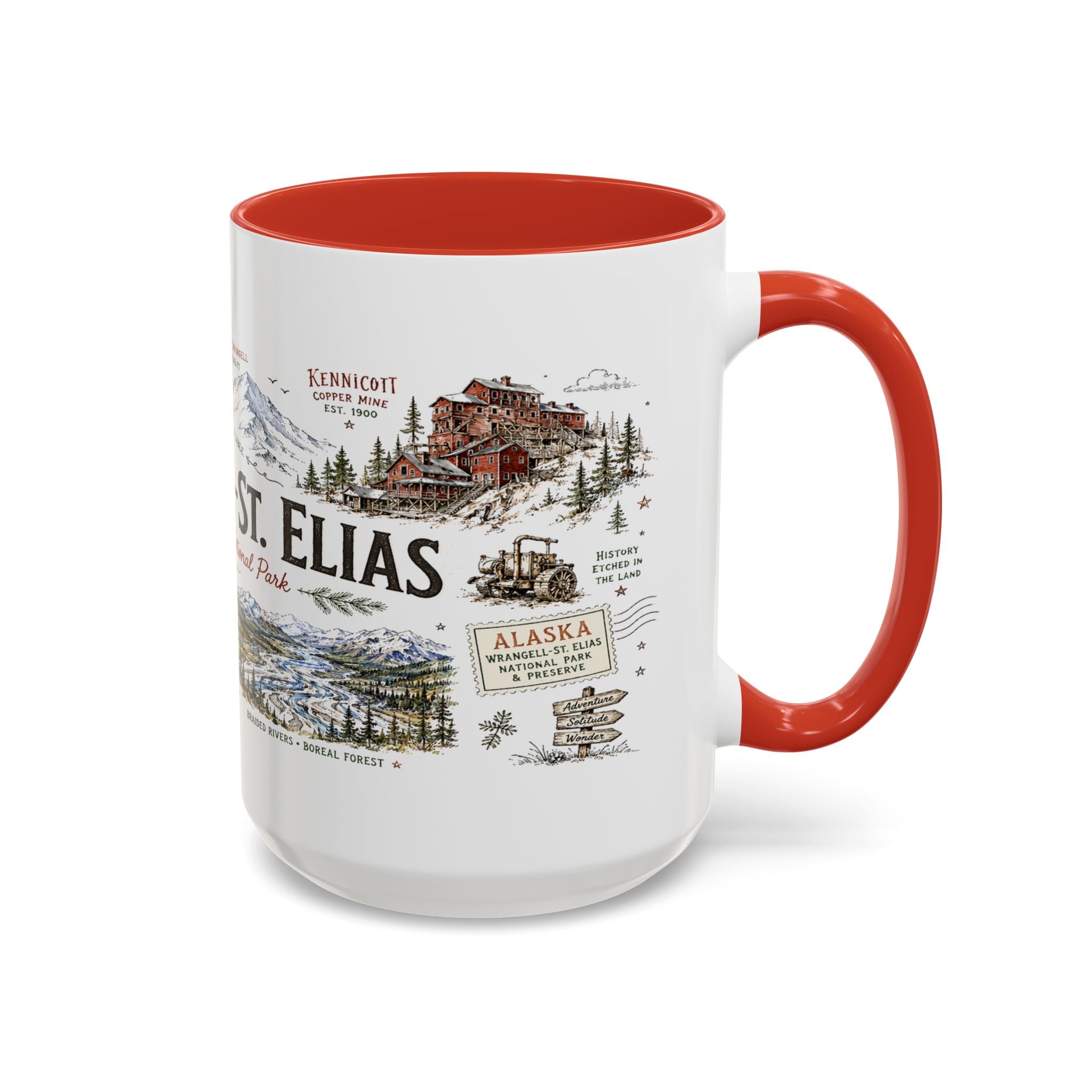 Wrangell-St. Elias National Park Coffee Mug | Alaska Wilderness Climbing Gift | Accent Color Ceramic 11oz 15oz