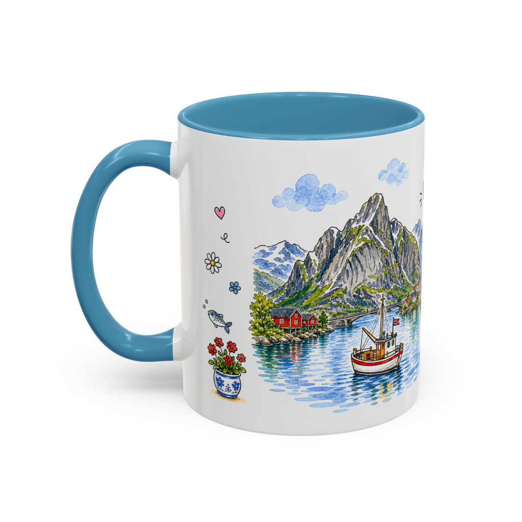 Reine Illustrated Travel Mug | Norway Souvenir Accent Coffee Mug | 11oz 15oz Ceramic Cup