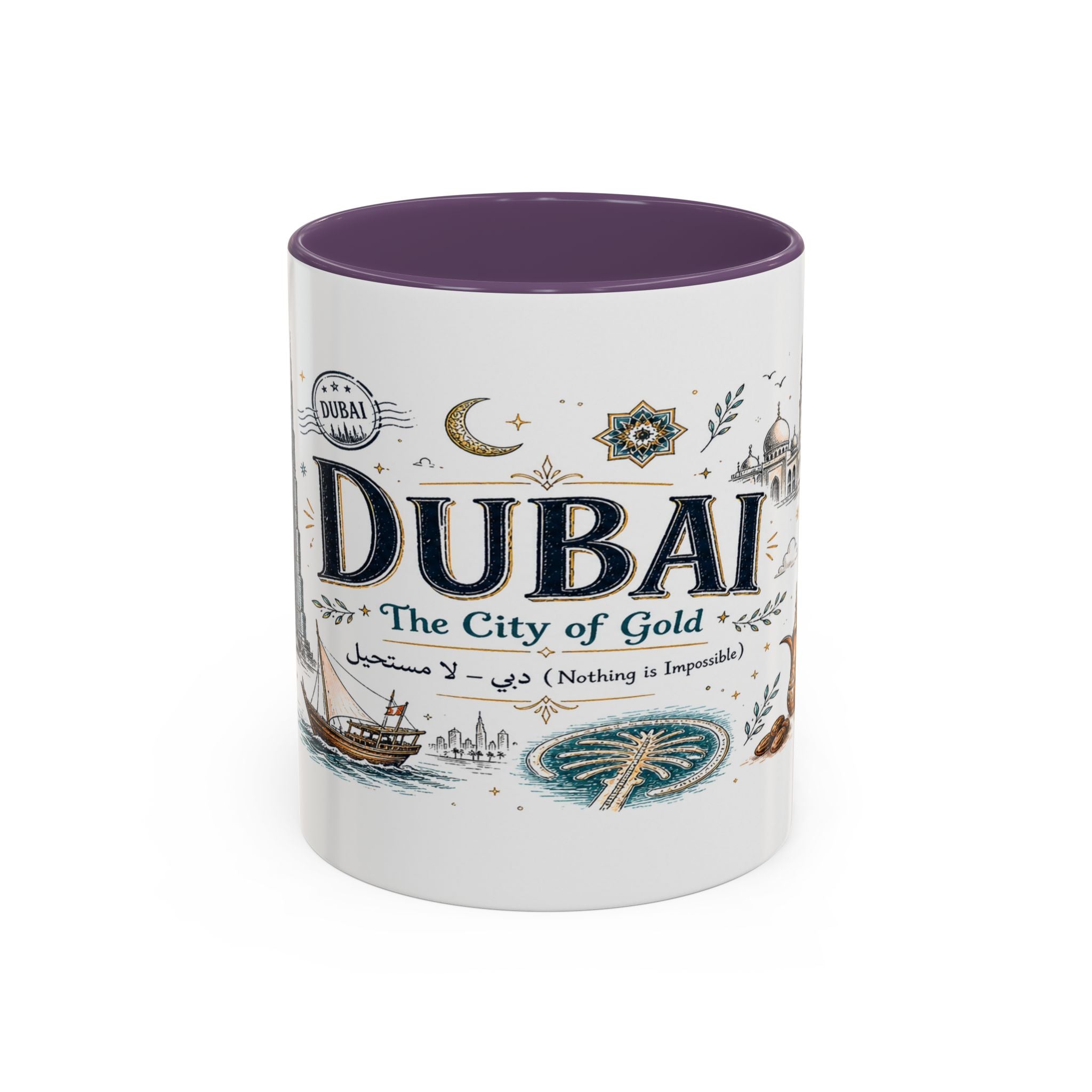 Dubai Coffee Mug | UAE Souvenir Travel Gift | Accent Color Ceramic 11oz 15oz
