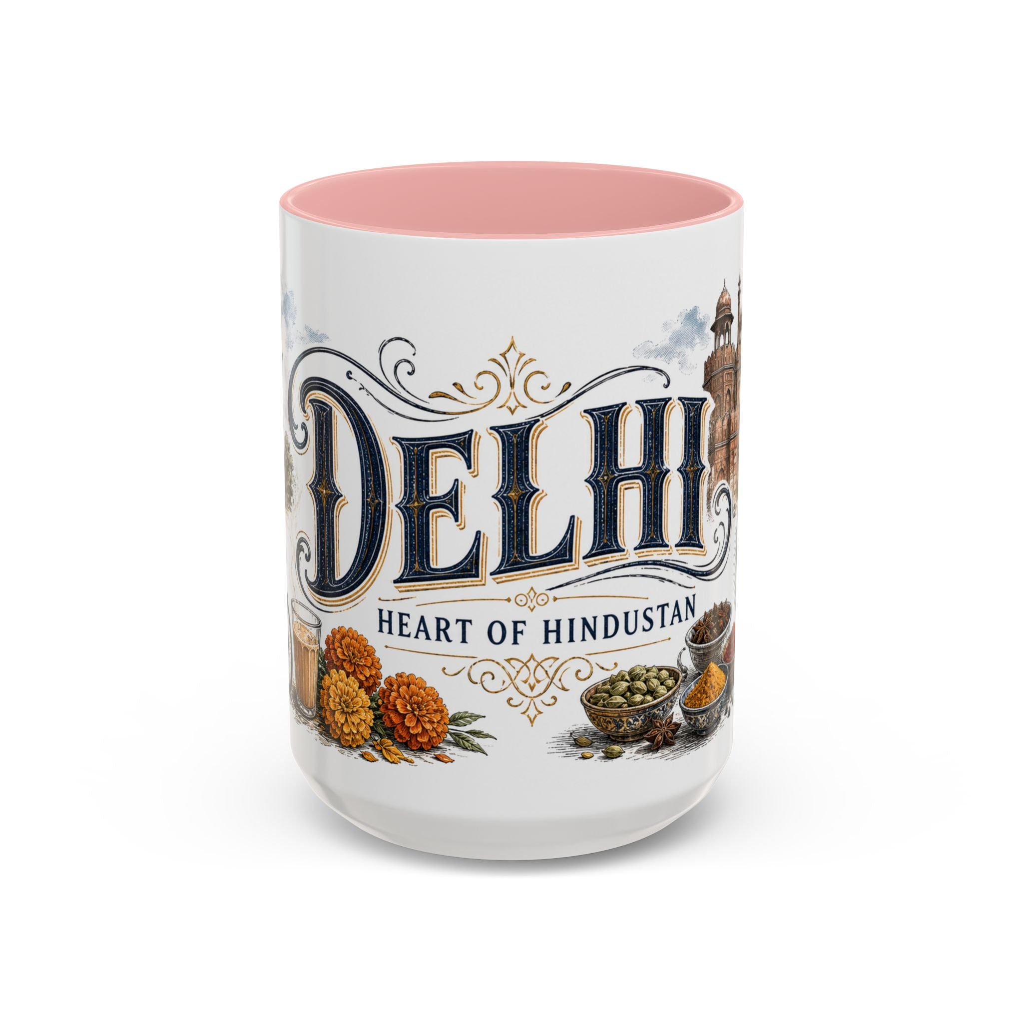 Delhi Coffee Mug | India Travel Souvenir | Vintage Illustrated City Gift | 11 oz 15 oz Accent Mug