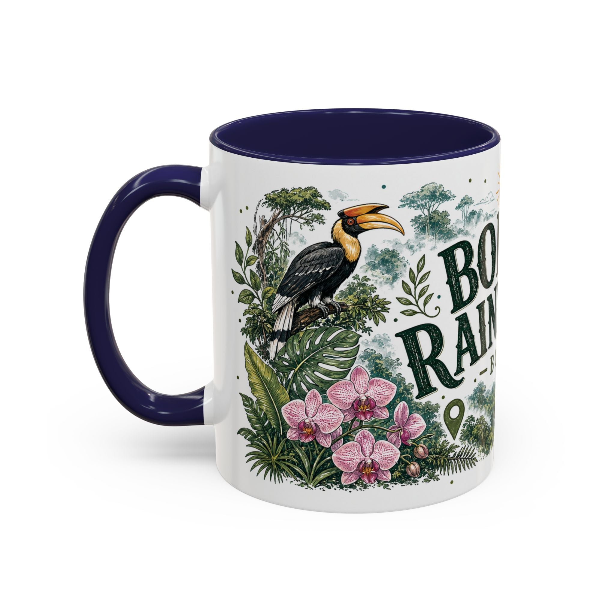 Borneo Rainforest Coffee Mug | Travel Destination Souvenir Gift | Accent Color Ceramic 11oz 15oz