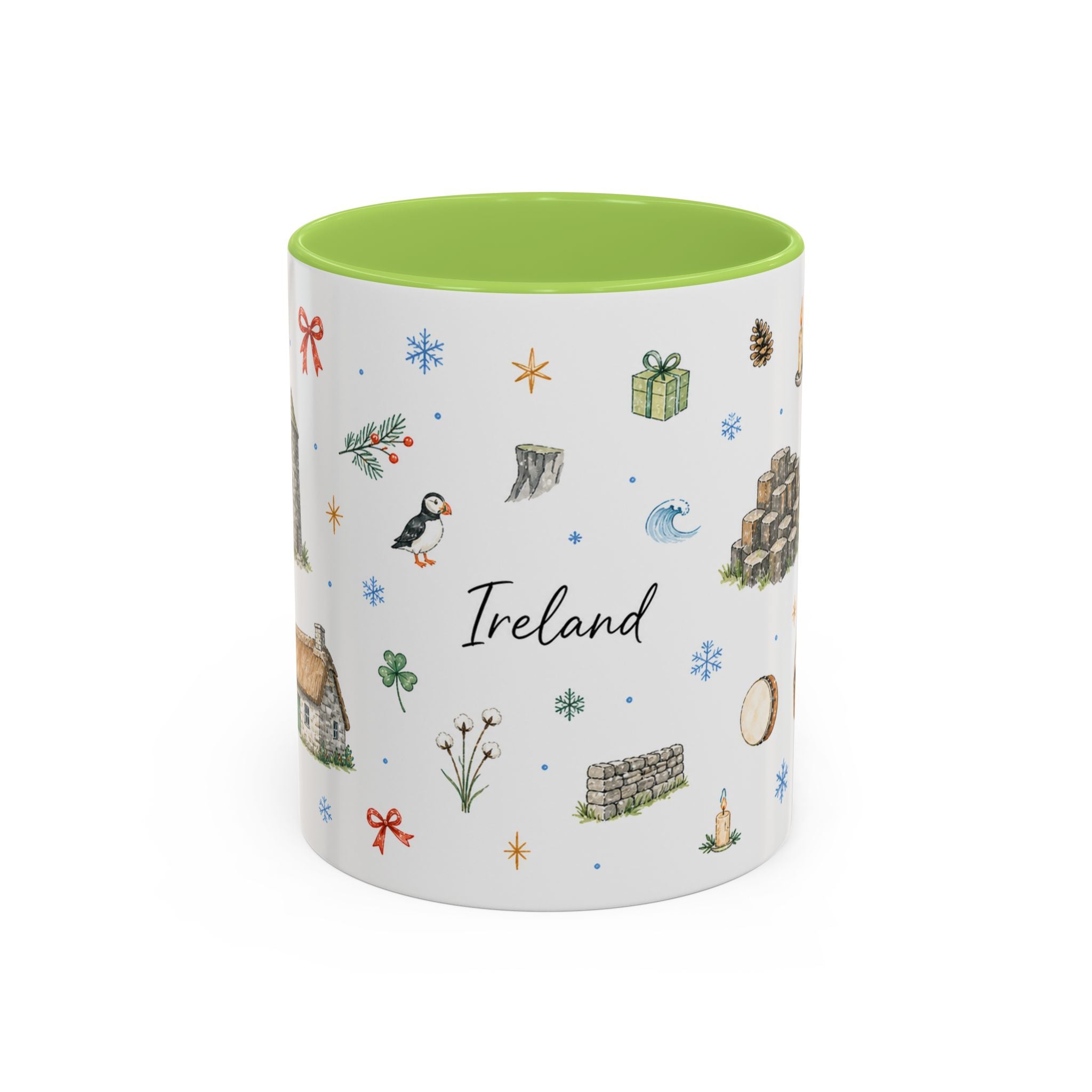 Ireland Christmas Mug | Watercolor Travel Souvenir | Holiday Gift | Accent Ceramic Coffee Cup 11oz 15oz