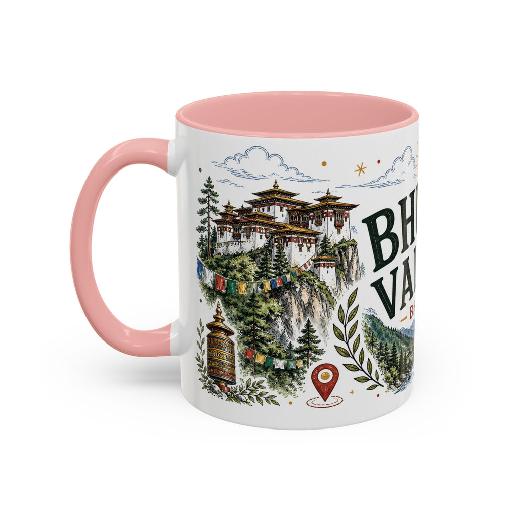 Bhutan Valleys Coffee Mug | Travel Destination Souvenir Gift | Accent Color Ceramic 11oz 15oz